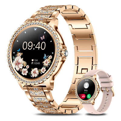 Le Affani I58 Pro 2024 Gold Smartwatch (1,32 Zoll, Android, iOS), Herzfrequenz Schlaf Monitor Elegant Diamant Silber Stahl Damen Uhr, Bluetooth-Anrufe Sport Fitness Activity Tracker Frauen HD Full Touch