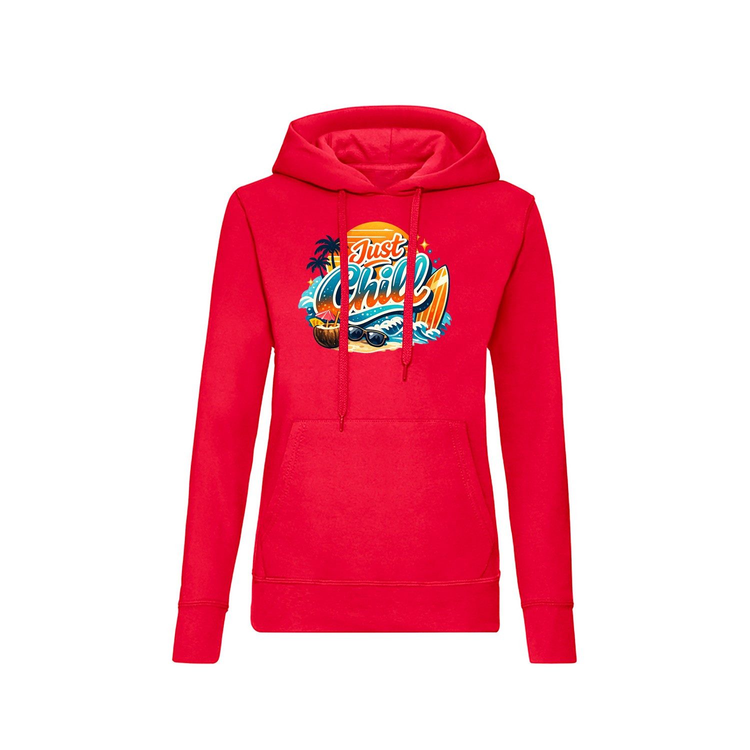 Blondie & Brownie Hoodie Just Chill Damen Hoodie Strandmotiv Print Freizeit Kapuzenpullover (Einzelstück, Einzelartikel) Just Chill Damen Hoodie Küstenwelle