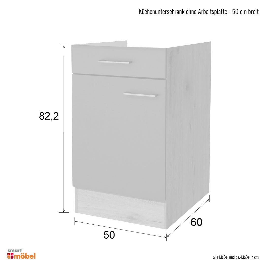 Flex-Well Unterschrank Küchenunterschrank ohne Arbeitsplatte - 50 cm breit - Buche – Namu