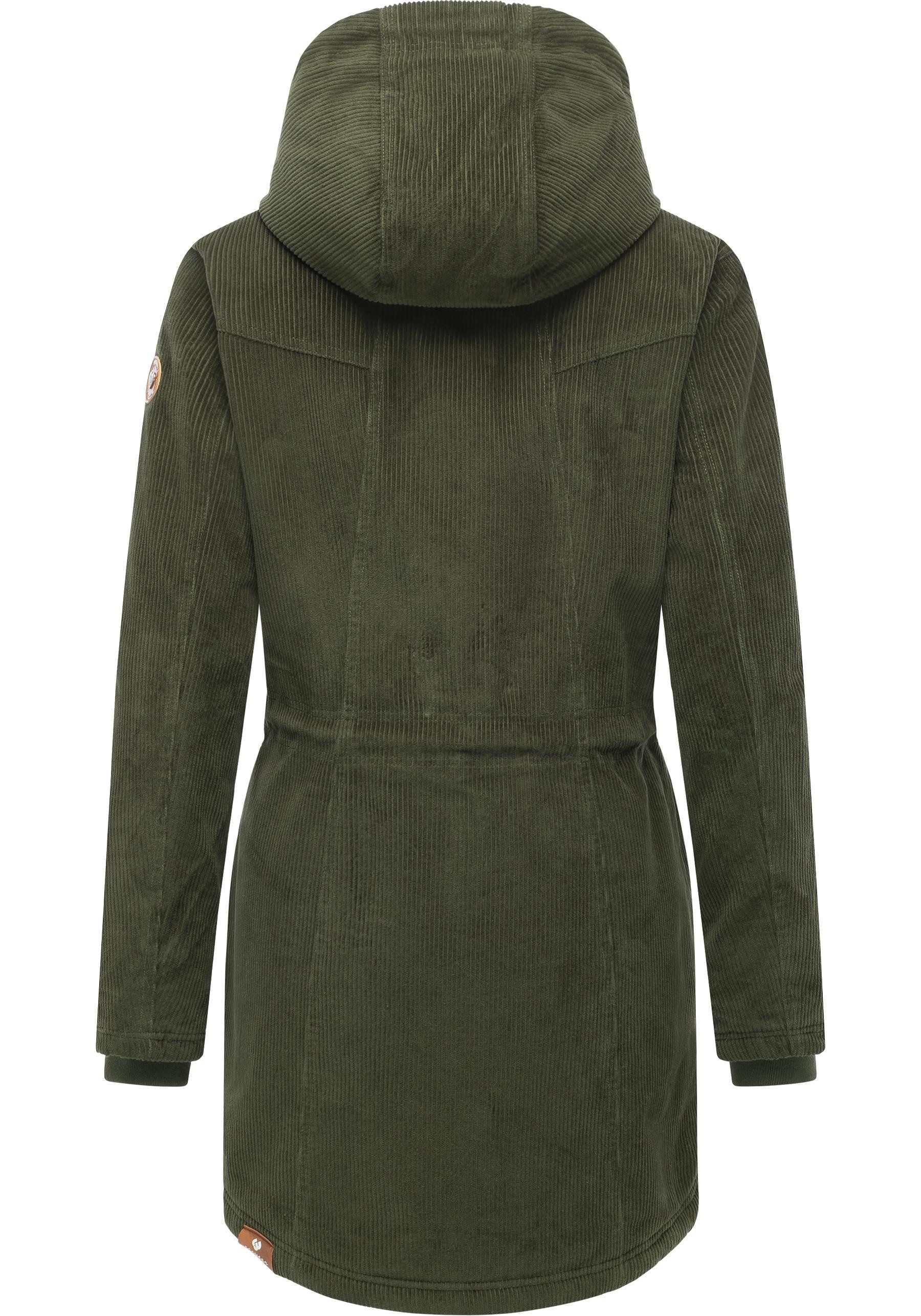 Ragwear Kurzmantel Ellsie Cordy YOUMODO Warmer Winterparka Kordmantel mit Taillenzugkordeln