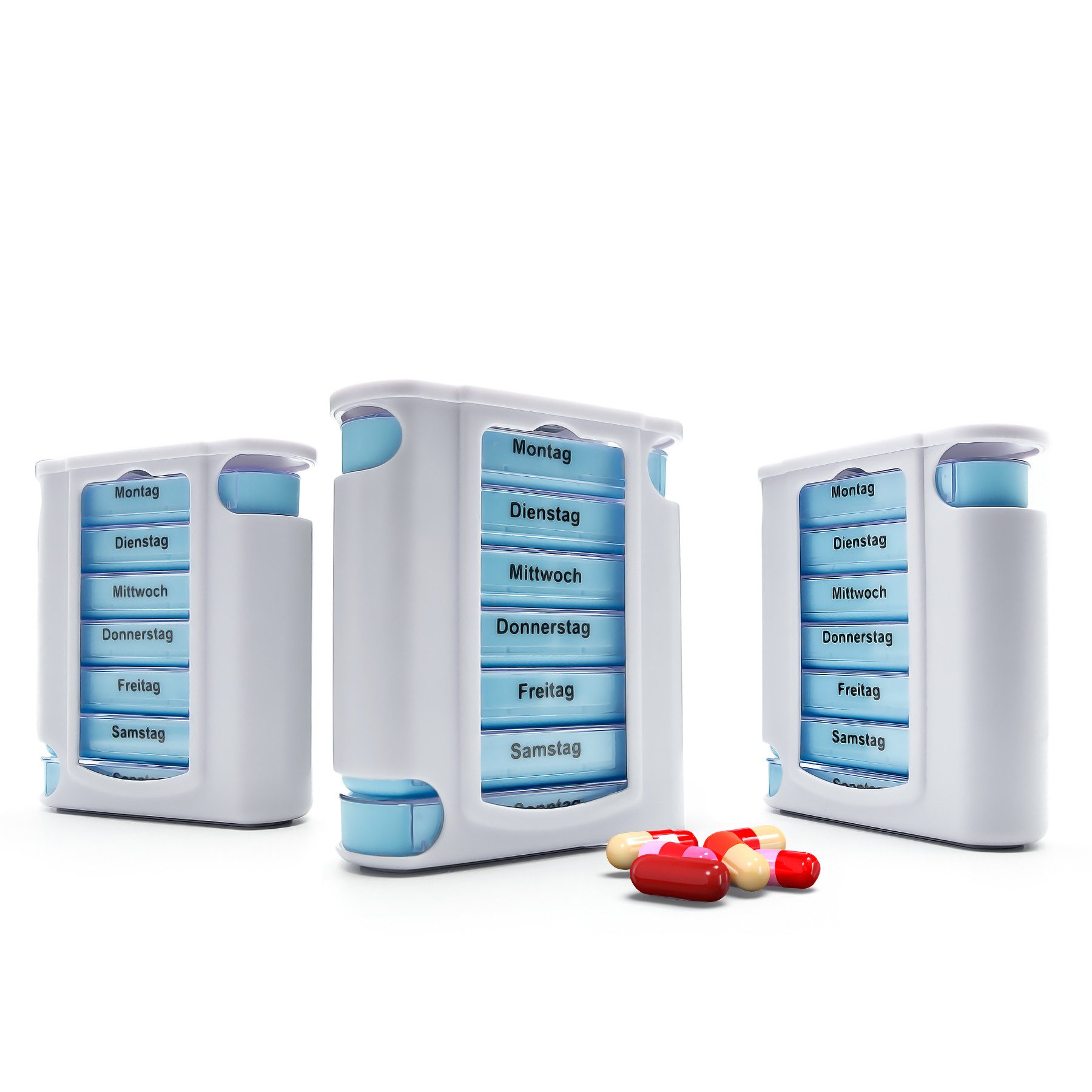BigDean Pillendose 3 Stück Tablettenbox Weiß 7 Tage Morgens, Mittags, Abends & Nachts (Set, 3 St., Tablettendosenturm), Tablettendosenturm, 7 tage Sortierdosen, BPA-Frei, Lebensmittelecht.