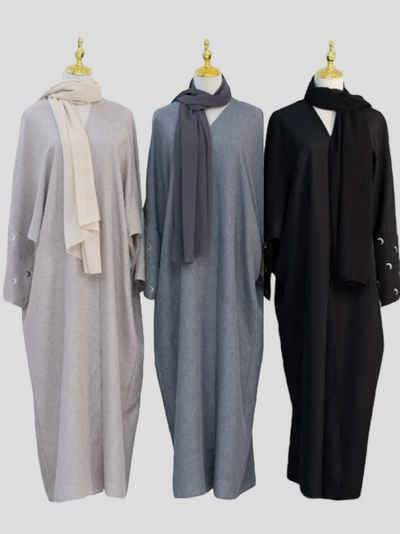 Aymasal Maxikleid 2er Set Hijab & Moon Kimono Mond Abaya Kaftan Gebetskleid Muslima Mondstickerei, ideales Geschenk, Bayram, Eid, Konvertierung, Neue Mode