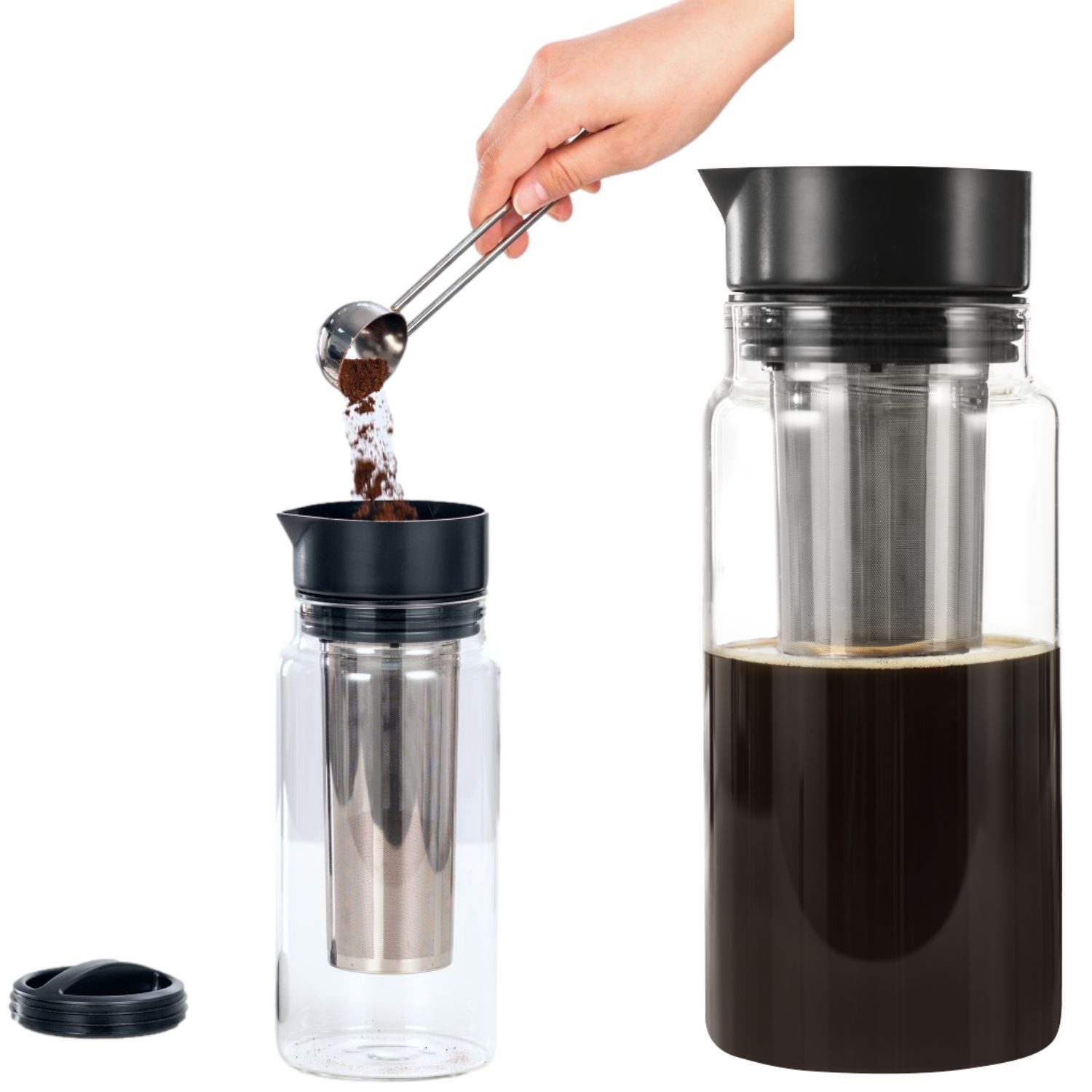 Xavax Cold Brew Zubereiter, 1l Kaffeekanne, Coffee Maker Edelstahl-Filter Kanne 1000 ml Auch für Infused Water