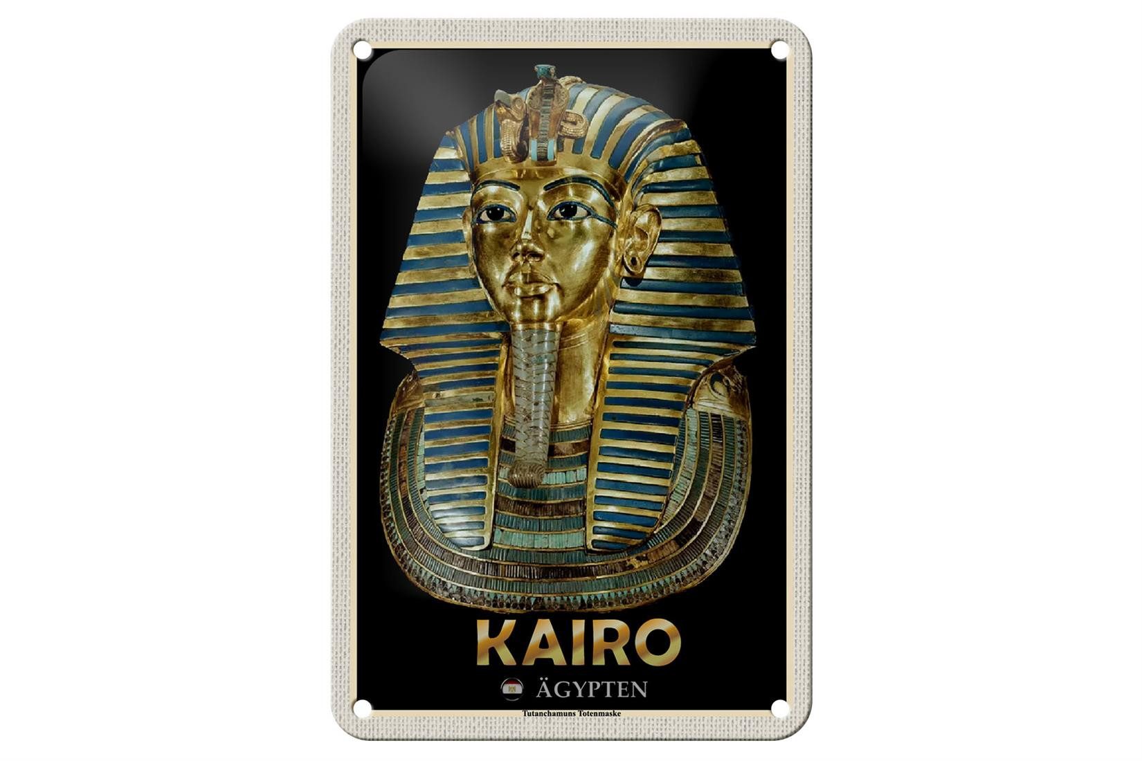 Metallschild Reise 12x18cm Kairo Ägypten Tutanchamuns Totenmaske
