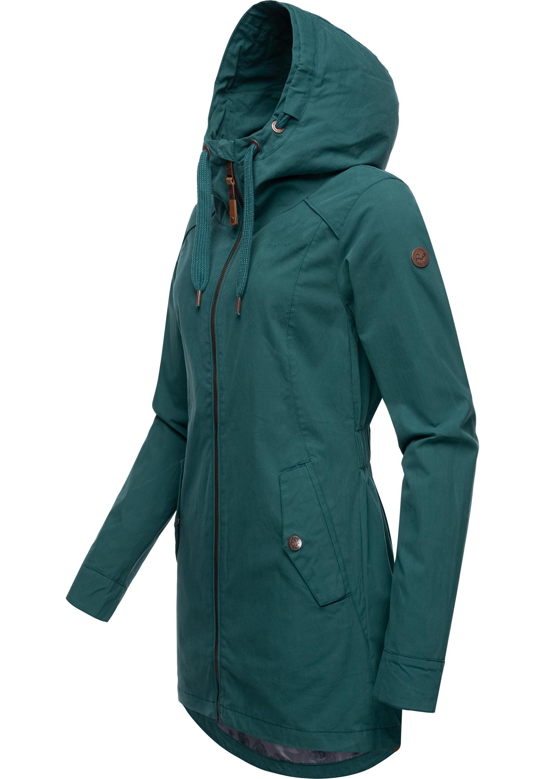 Ragwear Outdoorjacke Übergangsparka schicker tollen Damen Details dunkelgrün mit Mondda