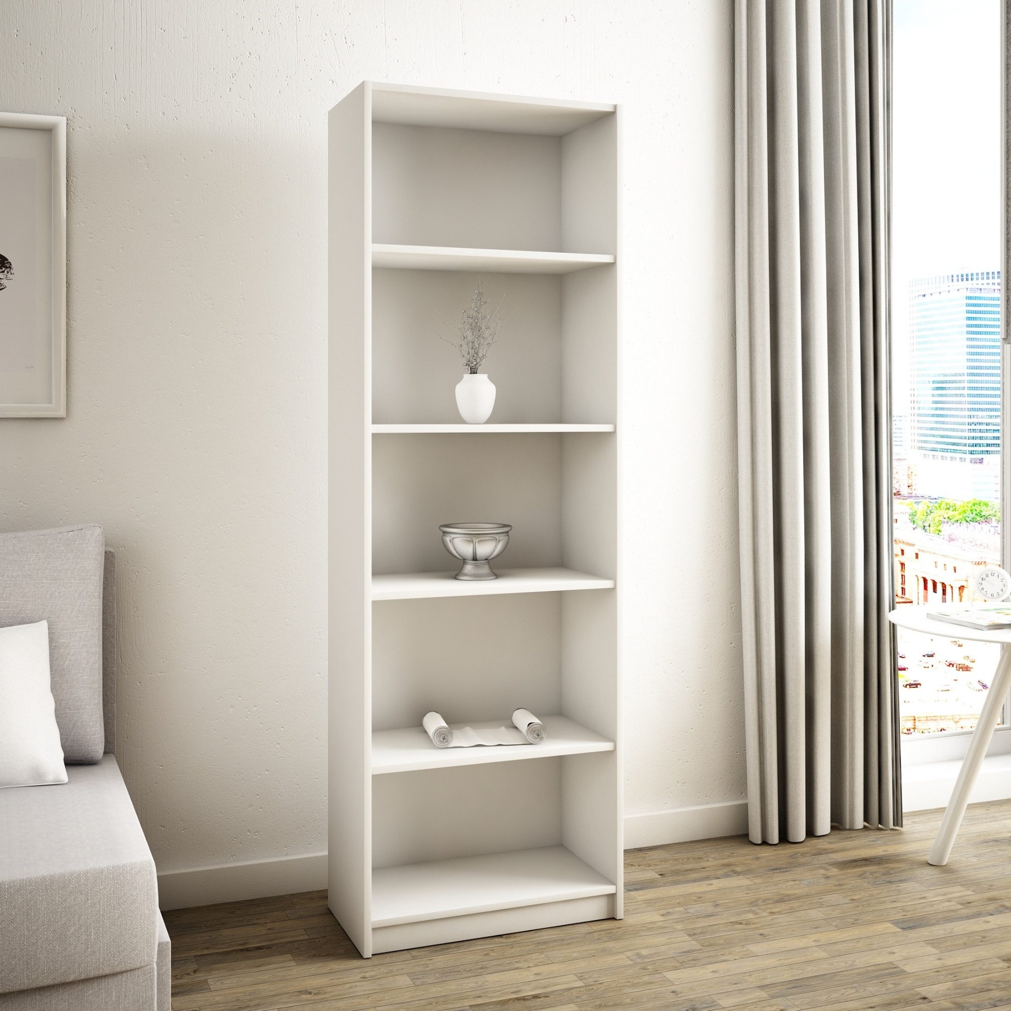 Home Collective Bücherregal mit 5 Ebenen Regal in matter Ausführung 58 cm breit, Standregal, strapazierfähige Laminatplatte, 16 mm dick, mit 4 Einlegeböden, ide – Bild 2 von 3