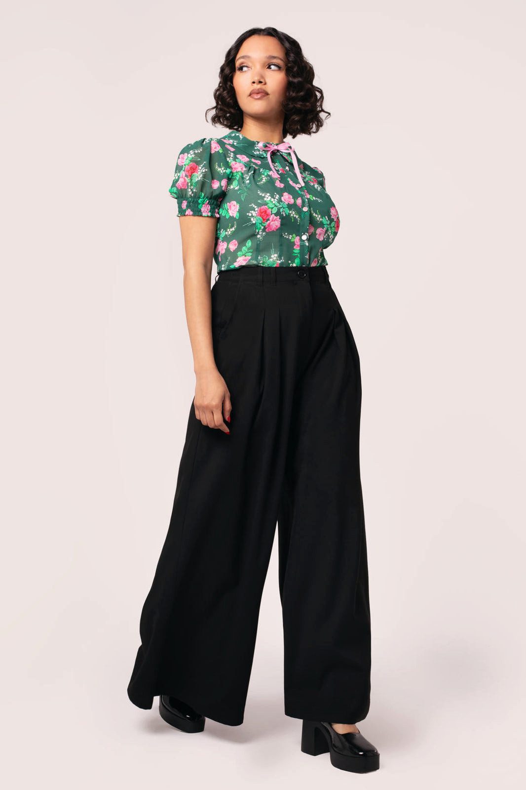 Hell Bunny Schlaghose Simone Swing Trousers Marlenehose Vintage Retro Wide Leg