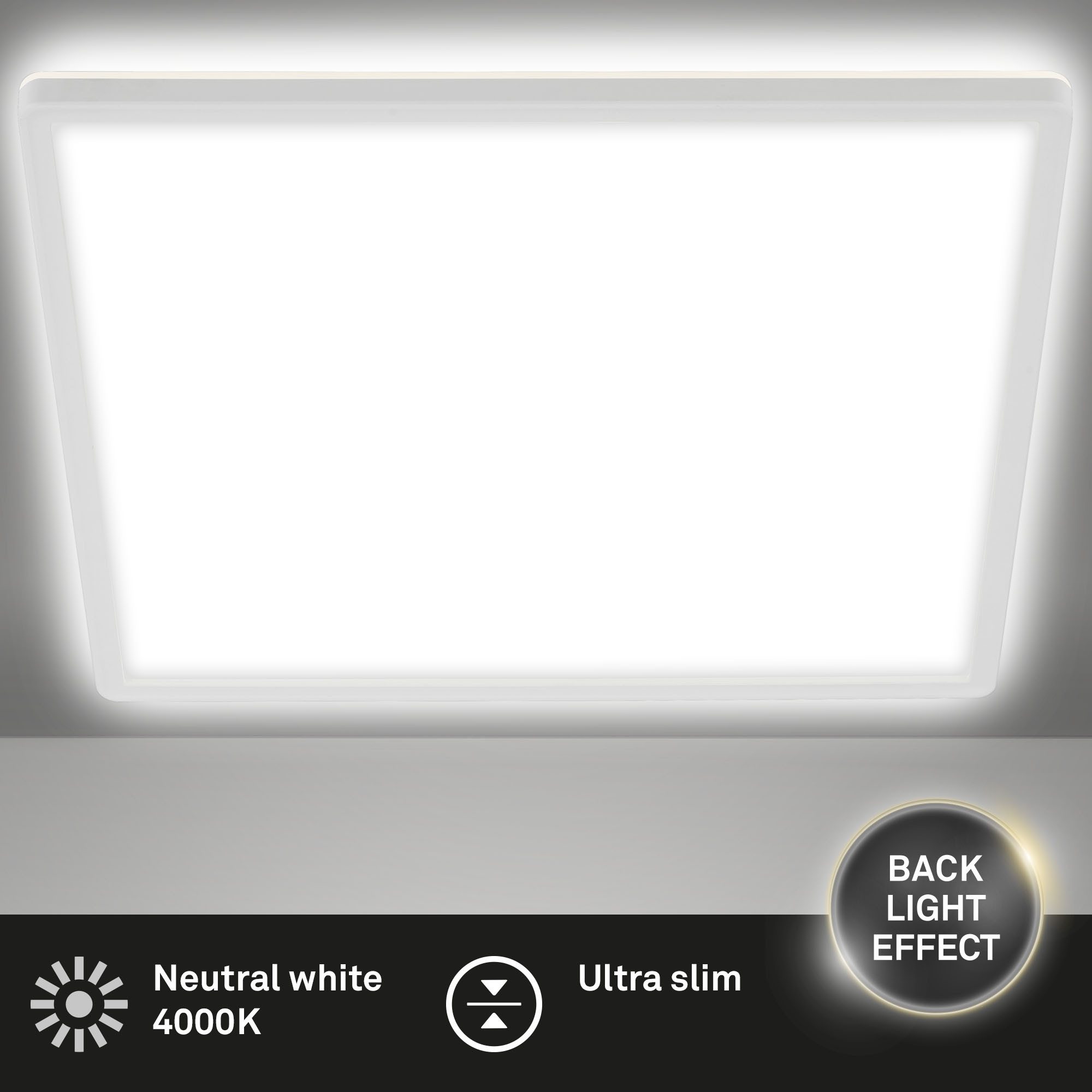 Briloner Leuchten LED Deckenleuchte Deckenlampe Panel Backlight-Effekt SLIM Ultraflach EEK, Standard, LED fest integriert, LED wechselbar, 4000K, Verschiedene Ausführungen, Schwarz/Weiß Wohnzimmer Schlafzimmer Küche
