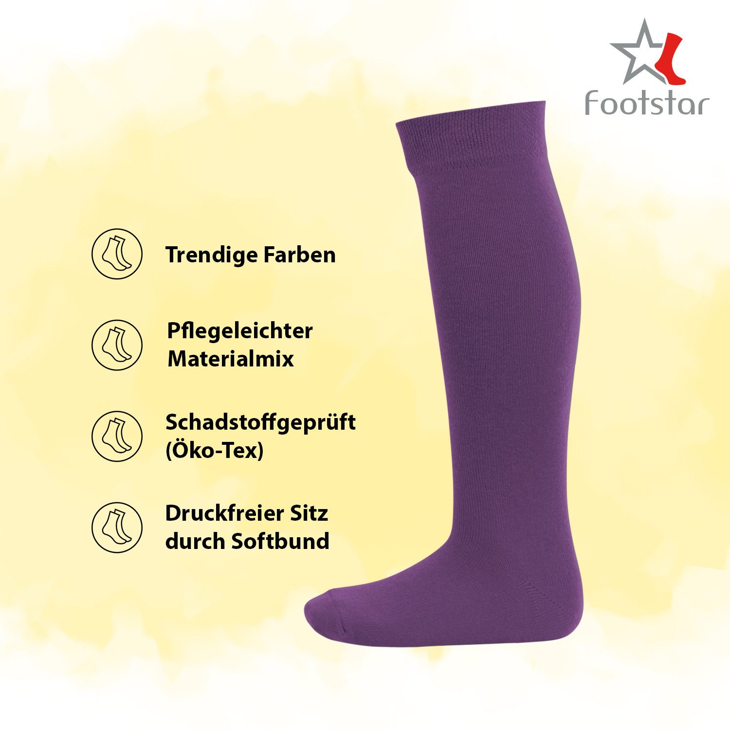 Footstar Langsocken EVERYDAY! 5 Paar Kinder Kniestrümpfe Lange Socken für Mädchen & Jungen – Bild 2 von 3