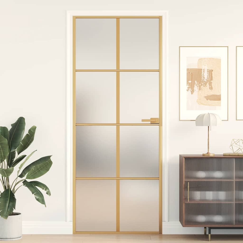 vidaXL Haustür Innentür Schlank Golden 83x201,5 cm Hartglas und Aluminium (1-St)