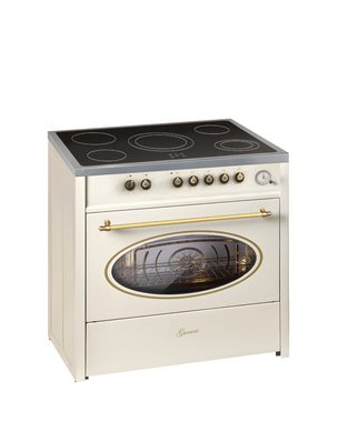 GURARI Elektro-Standherd GCH E 912 Cr r/ 5 Jahres Garantie, mit 1-fach-Teleskopauszug, Retro Elektro Standherd 90 cm/ 121L / Creme/ 8 Funktionen