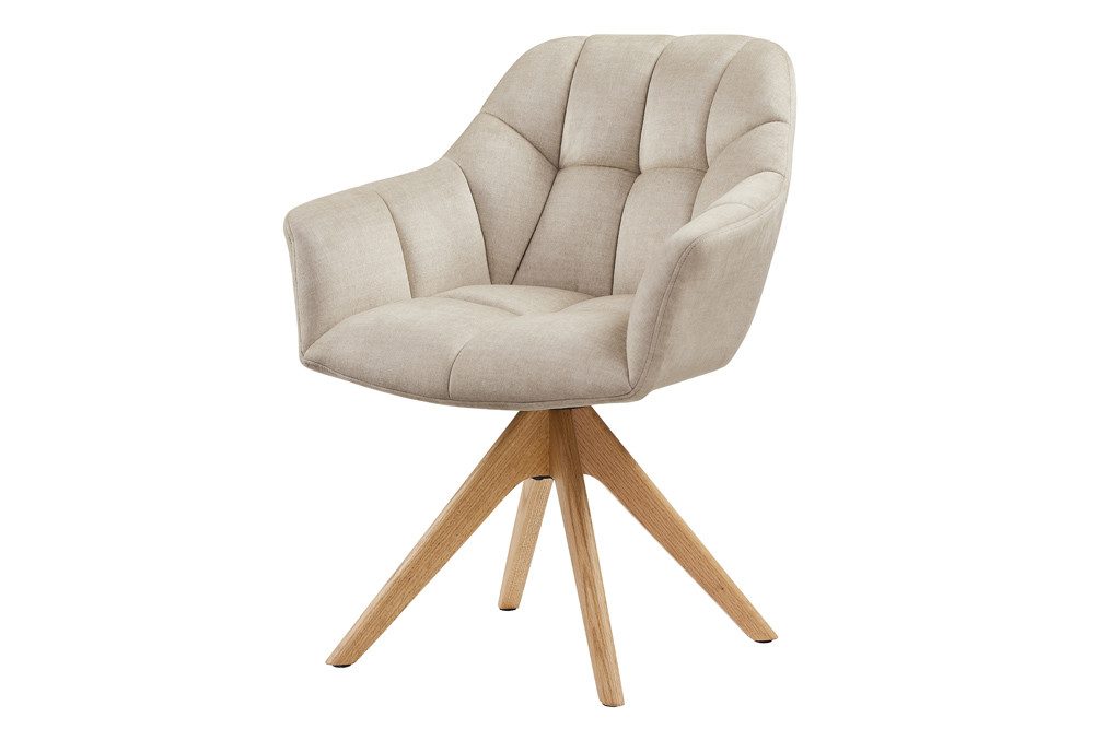 riess-ambiente Polsterstuhl PAPILLON beige/natur - Samt, Eiche, Auto-Return-Funktion, Armlehnen (Einzelartikel, 1 St), mit 180° Drehfunktion und Autoreturn – ideal für elegante Esszimmer