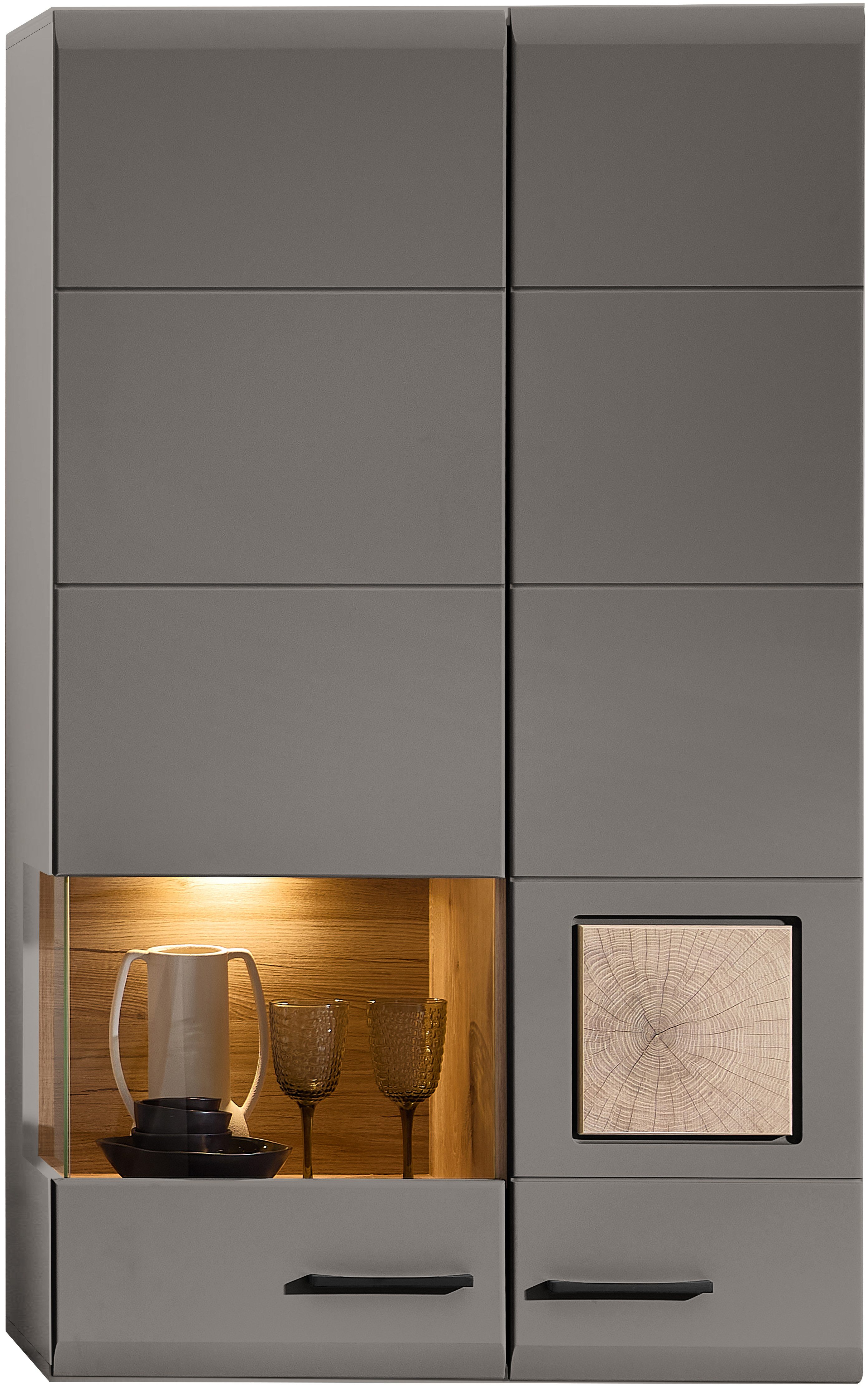 Innostyle Hängevitrine FUN PLUS II 1 Glastür, 1 Holztür, 10 Fächer, Softclose, ABS Kantenschutz