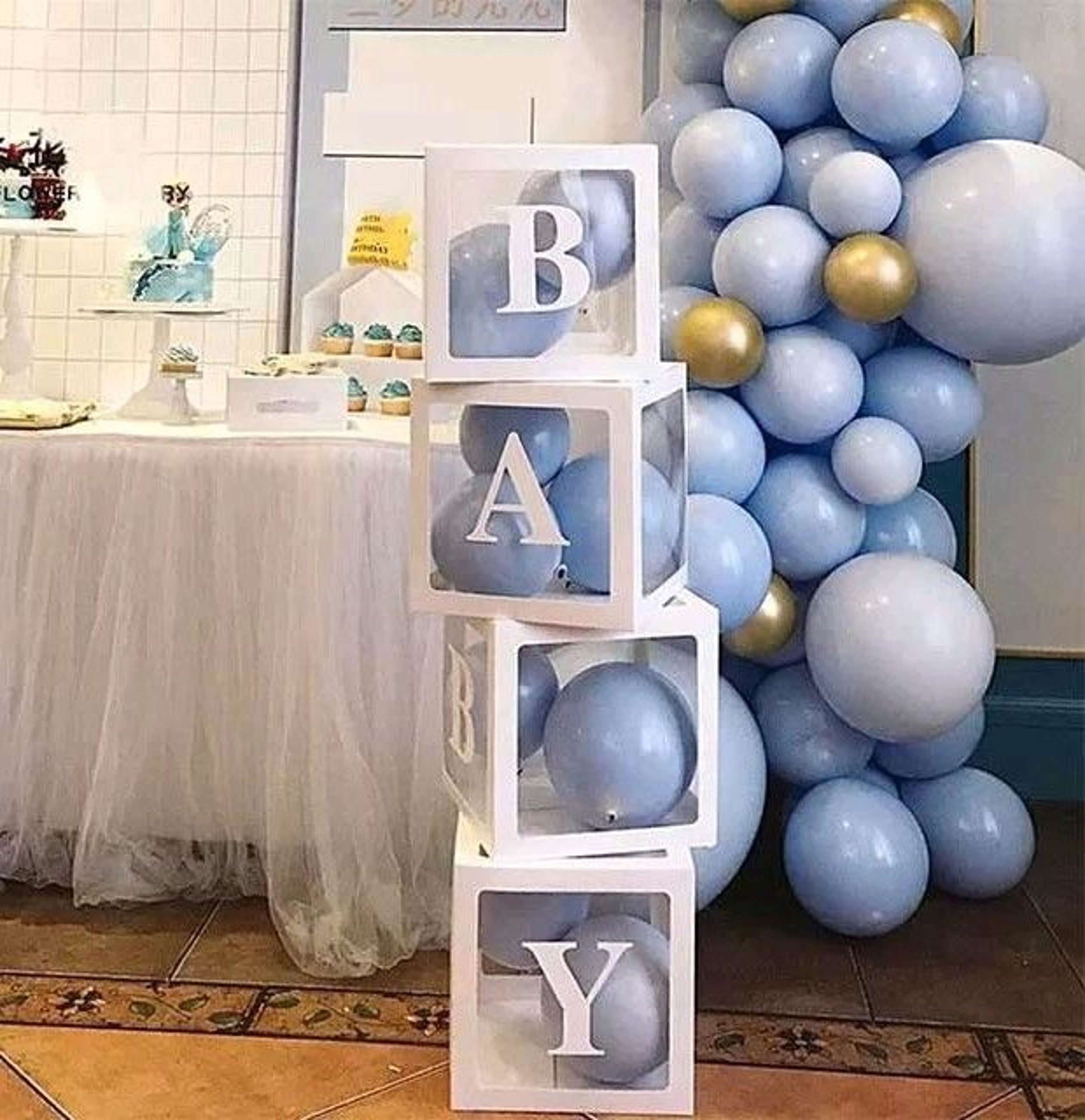 PartyFlamingo Dekoobjekt Transparente Boxen Set weiß Dekoration Babyparty Buchstaben A-Z