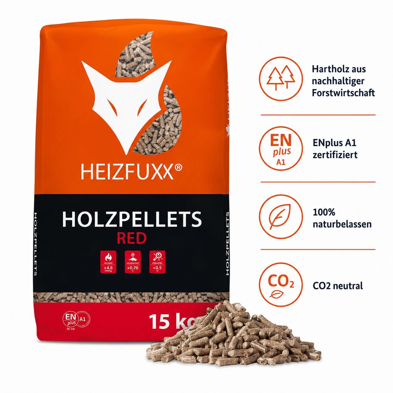 HEIZFUXX Holzpellets Red, 300 kg, (Palette, 20-St)