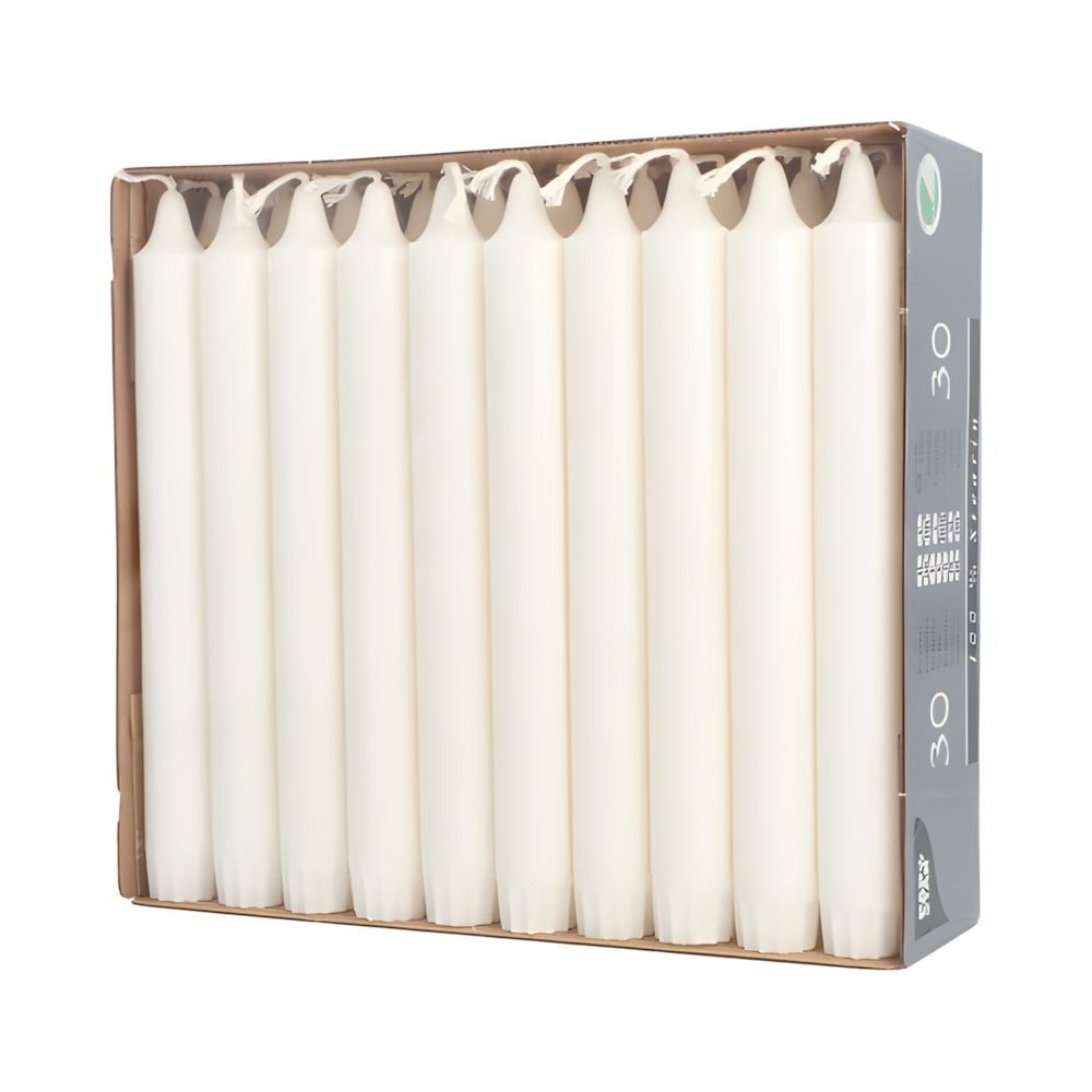 PAPSTAR Tafelkerze Kronkerzen Ø 2,2 cm, 20 cm weiss aus 100 % Stearin 30 Stk