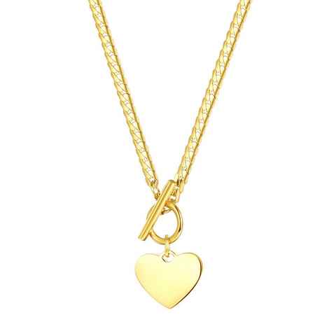 Hey Happiness Edelstahlkette Damen Herz Kette Knebelverschluss, 18K Gold Roségold, T-Steg Halskette Anhänger Herz Liebe, wasserfest