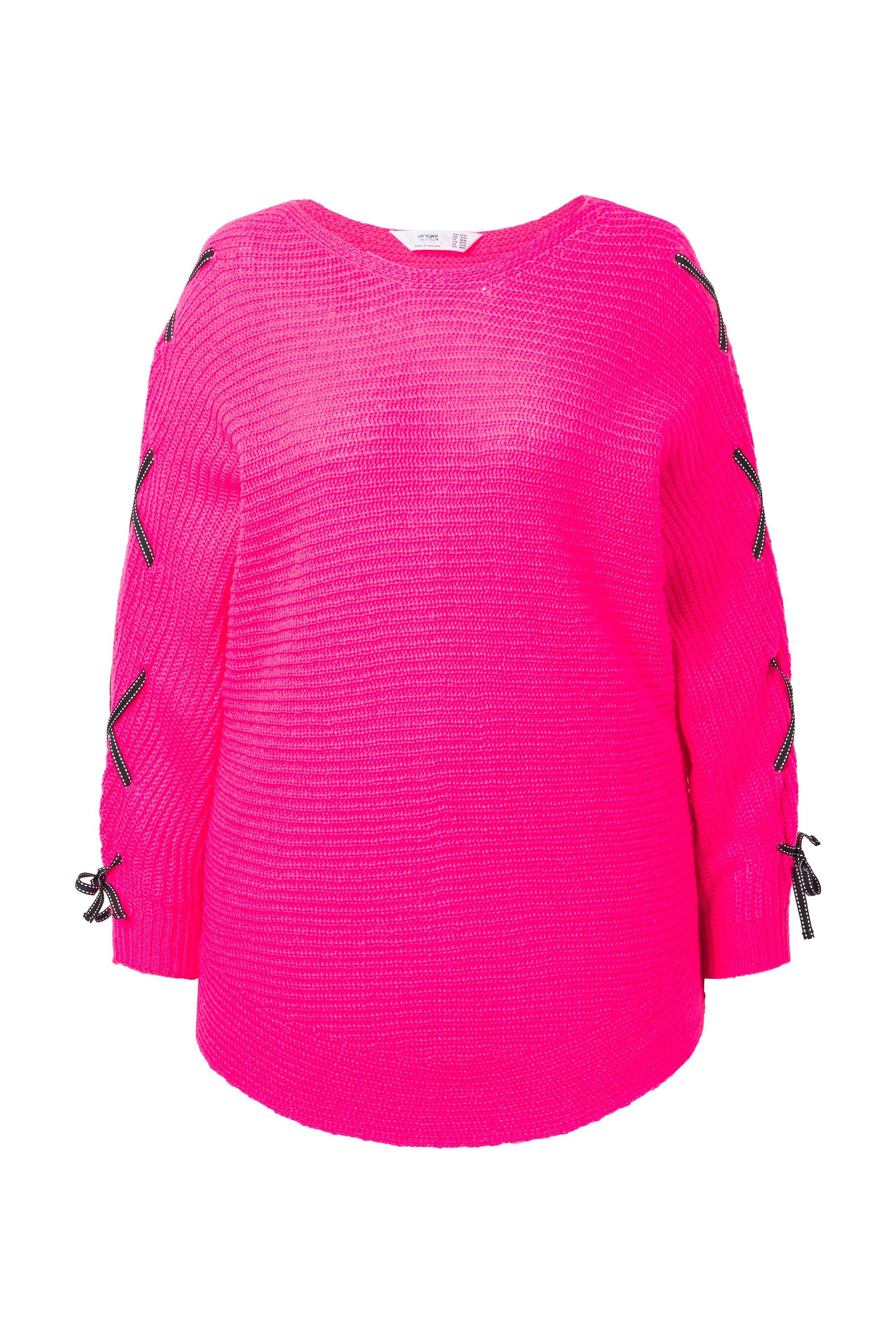 Strickpullover Pullover Loose Fit Fledermaus-Ärmel Zier-Schnürung