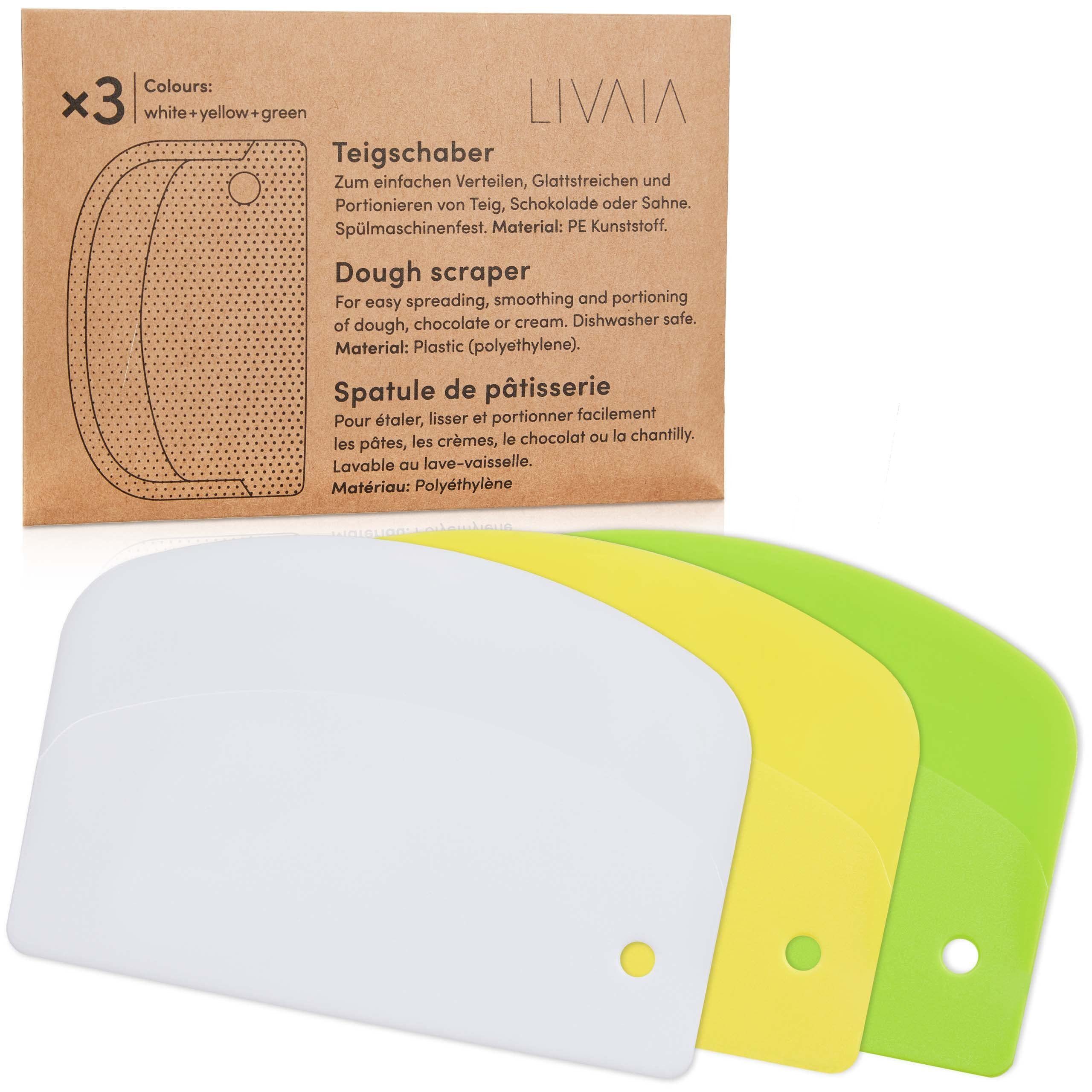LIVAIA Teigschaber 3x Teigschaber Karte zum Backen – Kunststoff Schaber Set, Kunststoff