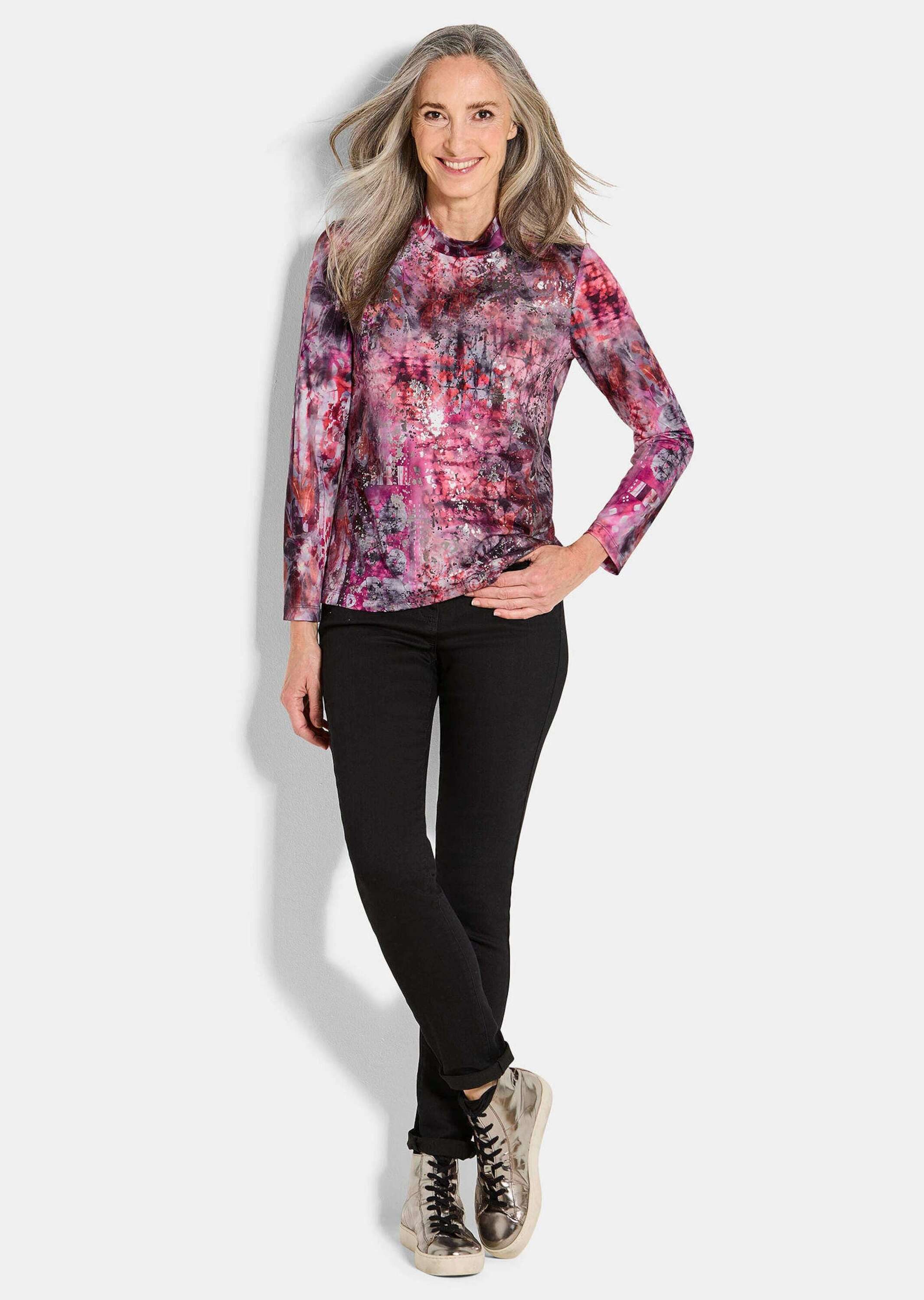 GOLDNER Print-Shirt Langarm Jersey-Shirt mit Allover-Druck Druckshirt mit Stehbundkragen und Langarm