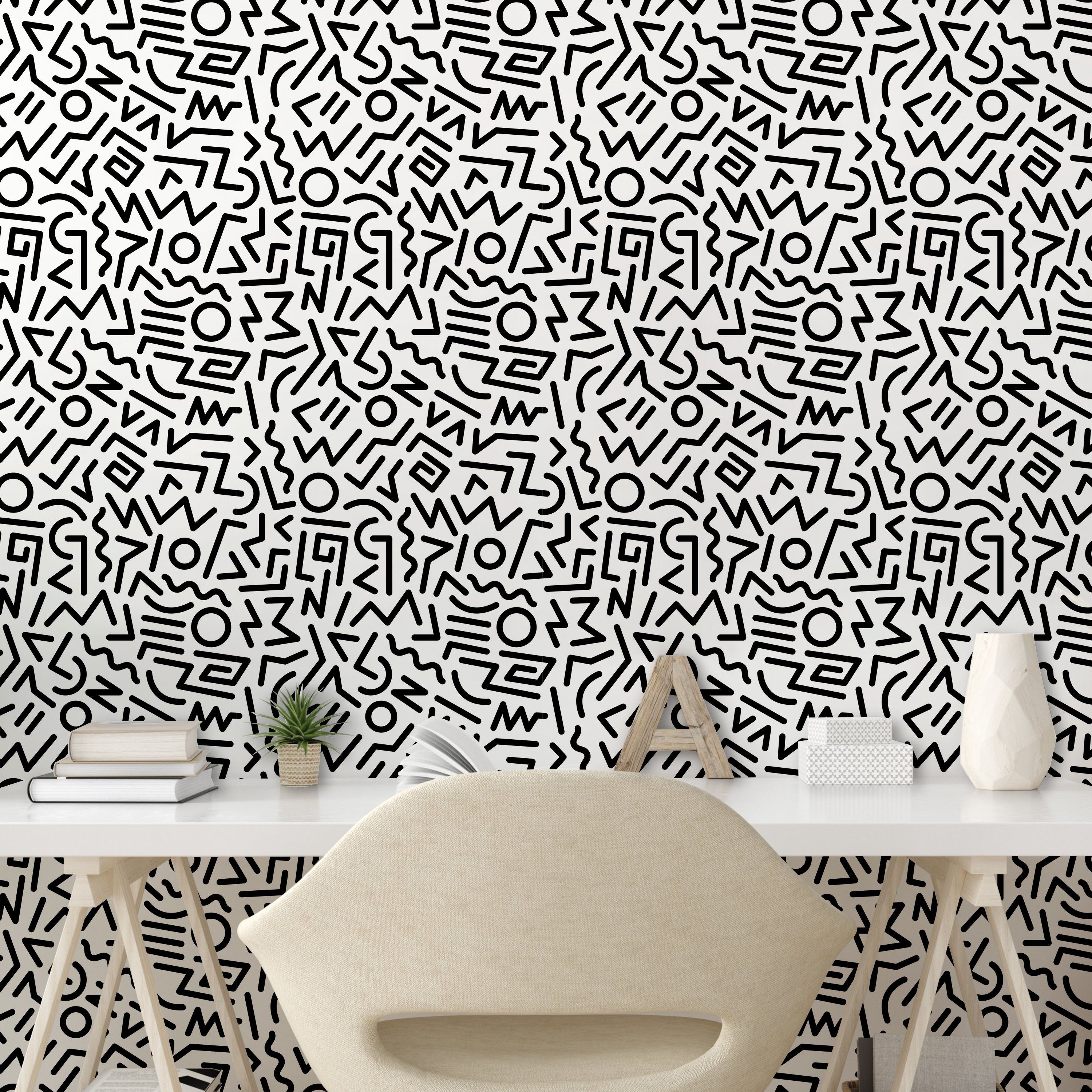 Abakuhaus Vinyltapete selbstklebendes Wohnzimmer Küchenakzent, Geometrisch Kreise Vintage-Linien