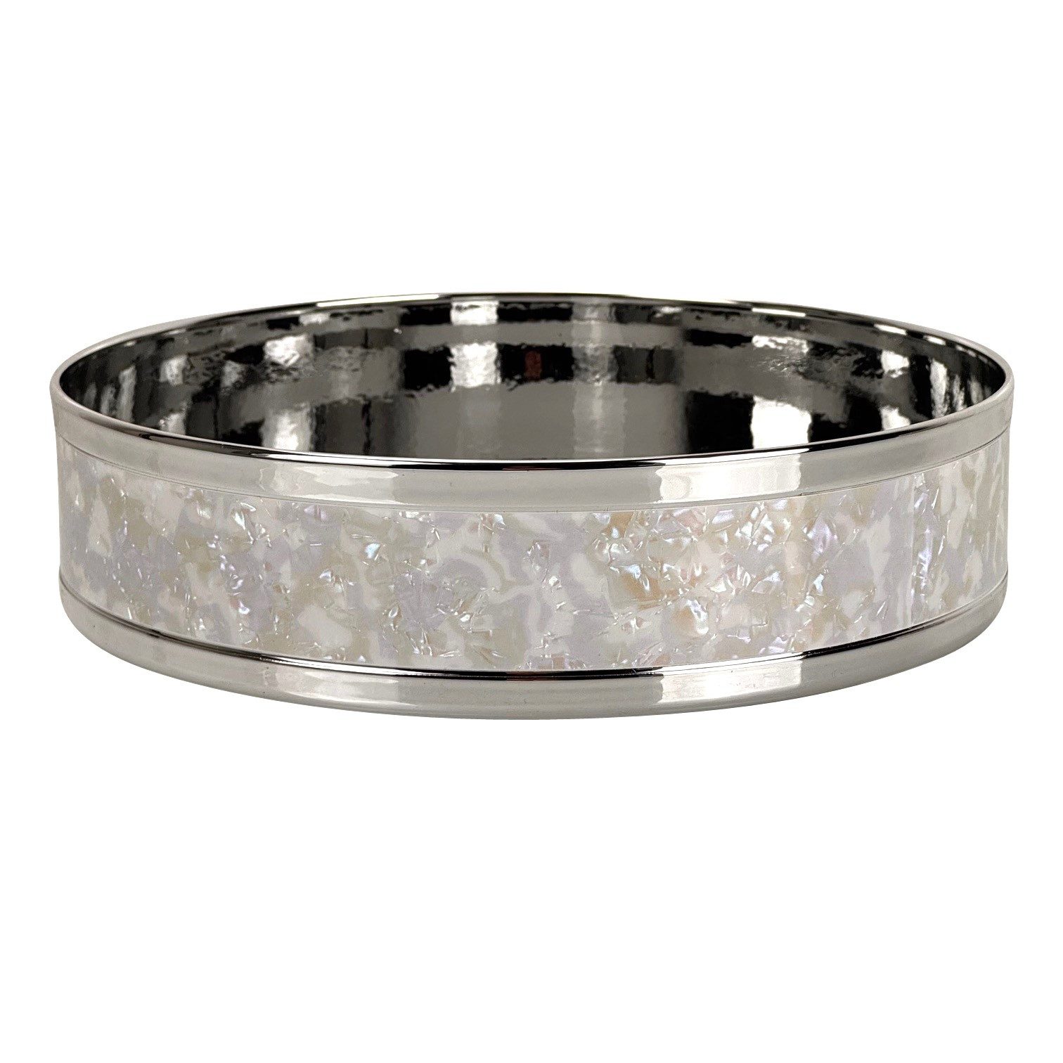 Online-Fuchs Dekotablett Spiegeltablett rund aus Metall in Silber mit Perlmutt Verzierungen (20 cm groß, Dekoschale), zur Dekoration von z. B. Kerzen, Schmuck oder Parfüm