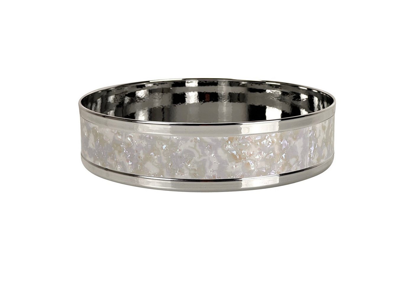 Online-Fuchs Dekotablett Spiegeltablett rund aus Metall in Silber mit Perlmutt Verzierungen (20 cm groß, Dekoschale), zur Dekoration von z. B. Kerzen, Schmuck oder Parfüm