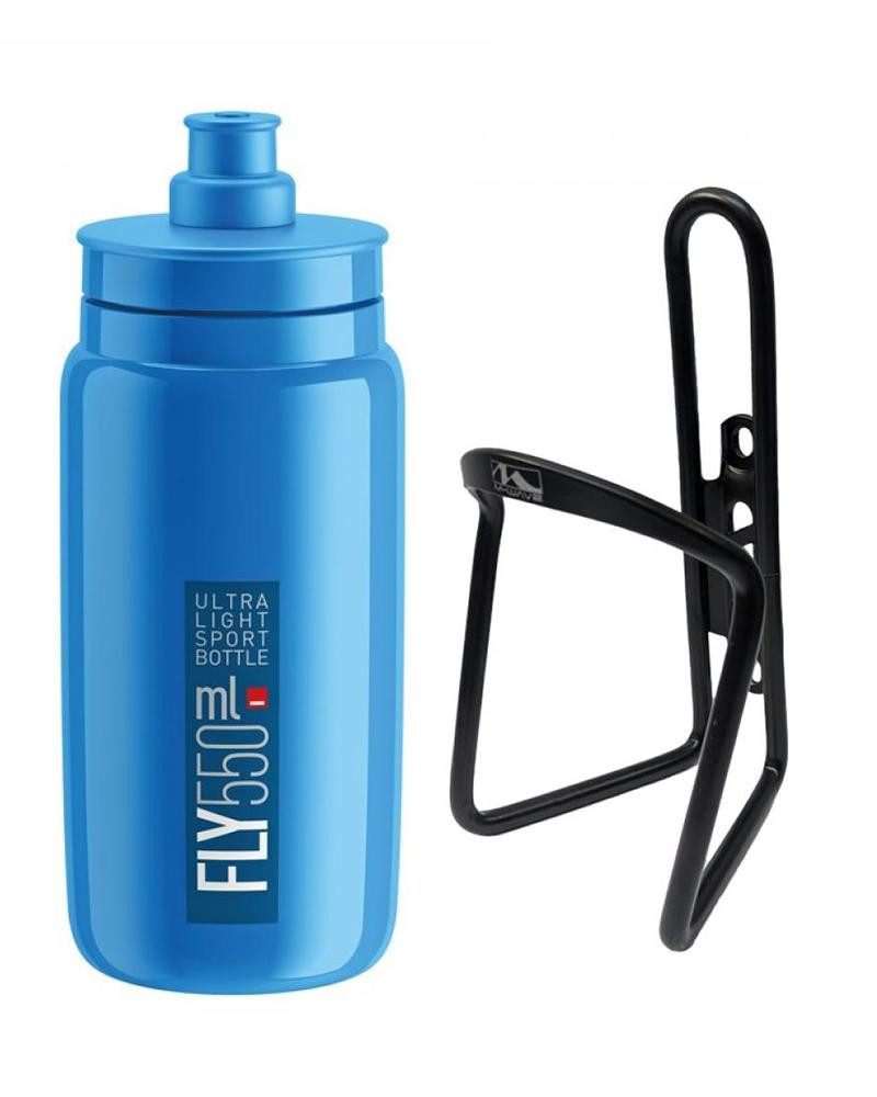 Elite Trinkflasche Elite Trinkflasche blau M-Wave + M-Wave Flaschenhalter schwarz