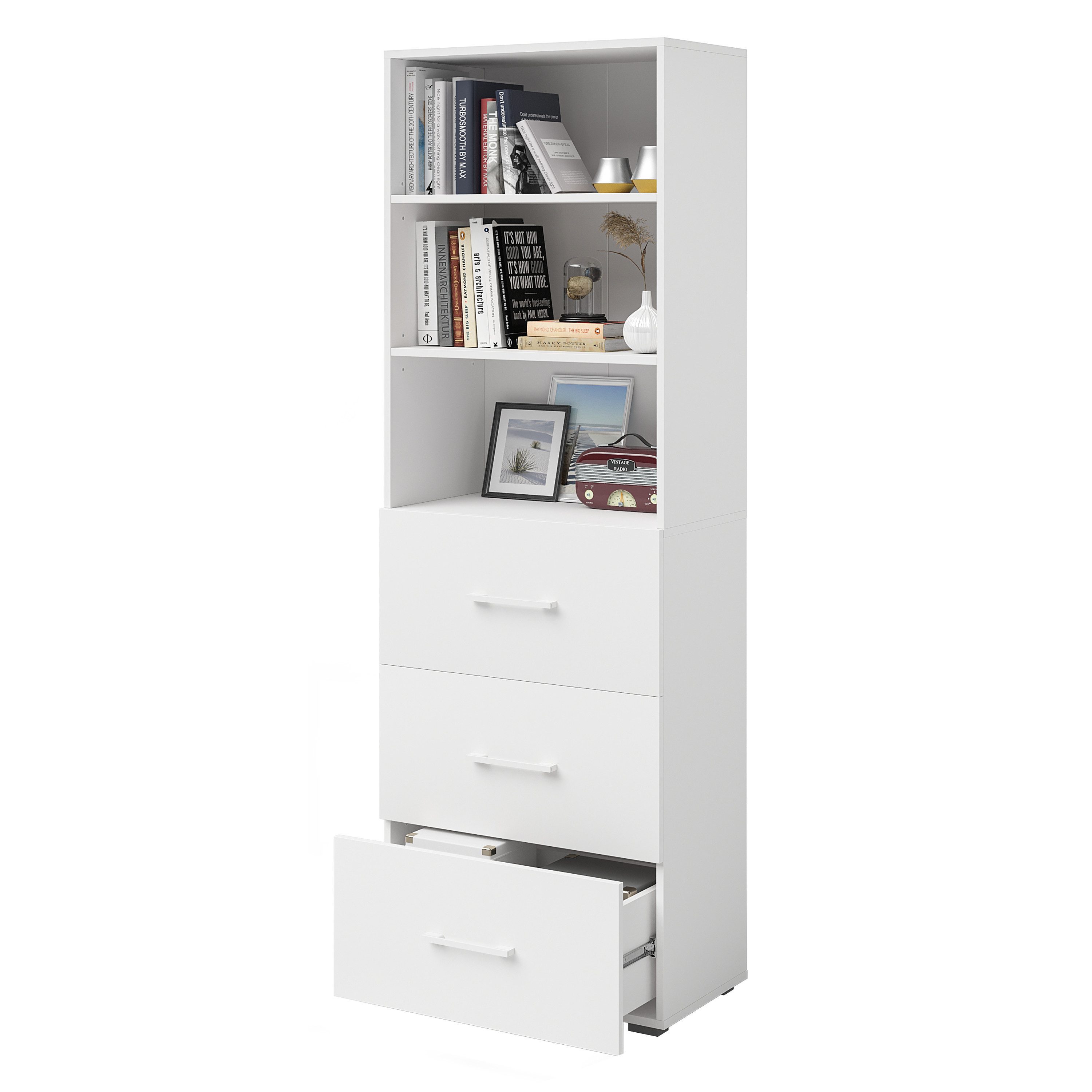 Bellamio Regal Apol 176 cm hoch, weiß, Holzregal mit 3 Schubladen & 3 offen günstig online kaufen