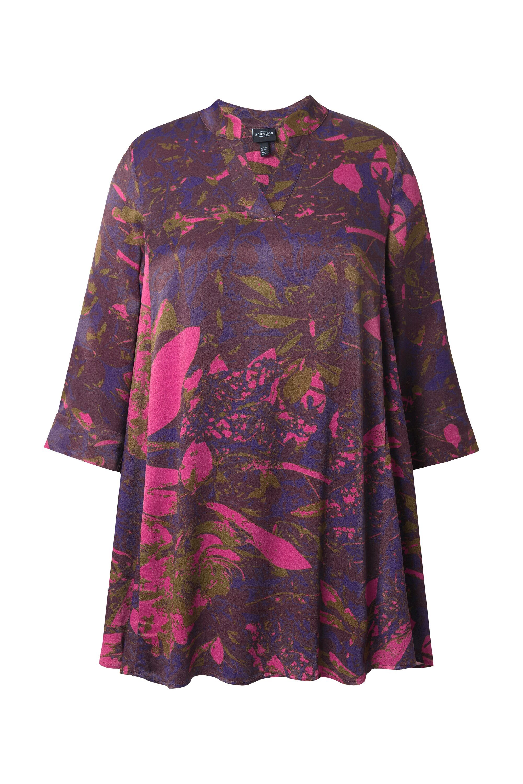 Ulla Popken Tunika Tunika A-Linie Kelchkragen V-Ausschnitt 3/4-Arm günstig online kaufen