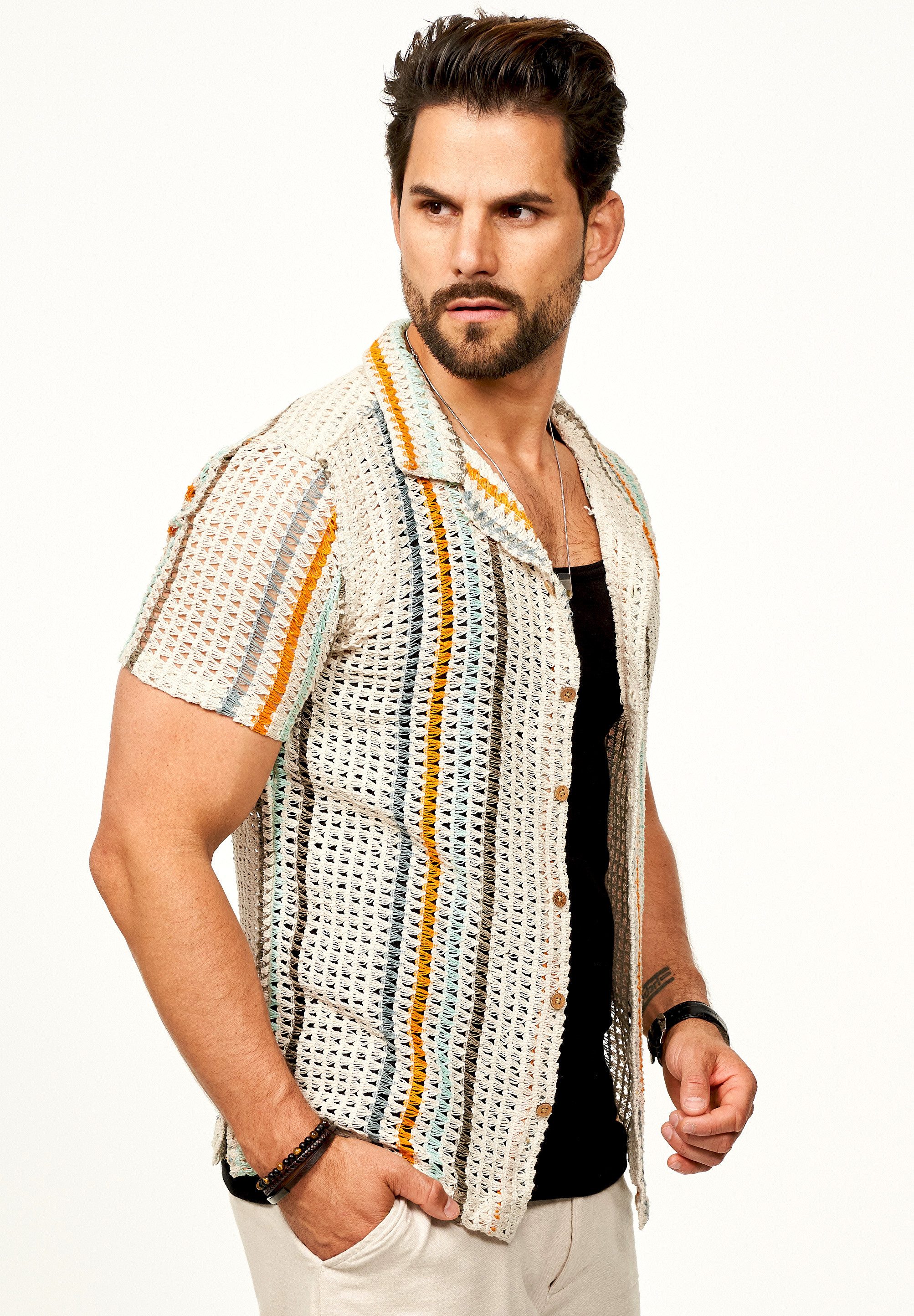 SOULSTAR Kurzarmhemd Bunt im Vintage Summer-Look als Kurzam Strick Hemd Her günstig online kaufen