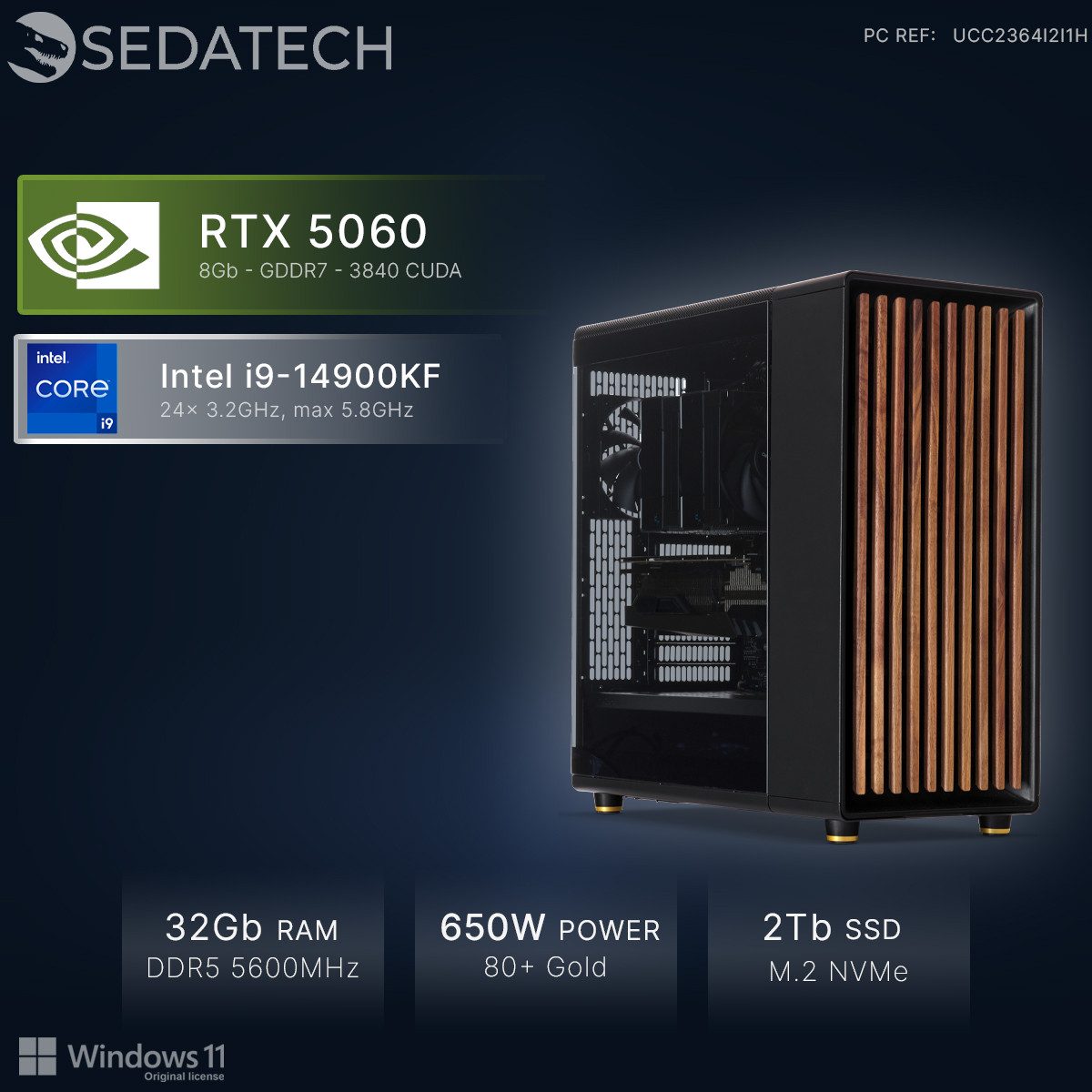 Sedatech UCC2364I2I1HF - Workstation Business-PC (Intel Core i9 14900KF 24x 3.2GHz (max 5.8GHz), Geforce RTX5060 8GB, 32 GB RAM, 2000 GB SSD, Wlan 6E)