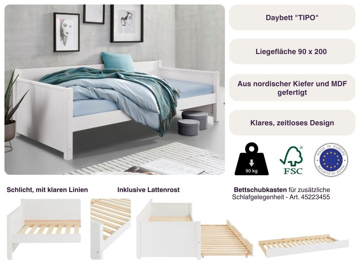 OTTO home Daybett "TIPO " zertifiziertes Massivholz, Gästebett, platzsparend, Option für 2. Schlafgelegenheit