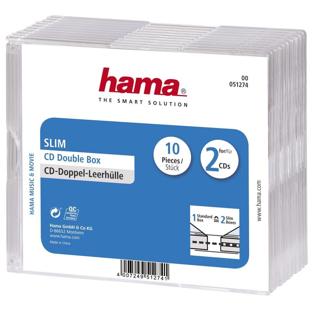 Hama CD-Hülle CD Leerhülle Slim Double, 10er Pack, Transparent, Hülle, Schutzcase