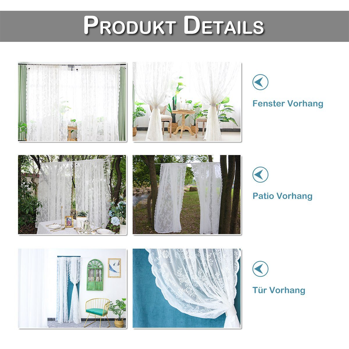 BTTO V&G Vorhang Weiße Spitze Vorhang Blumen Stickerei Voile Vorhang,Stange günstig online kaufen