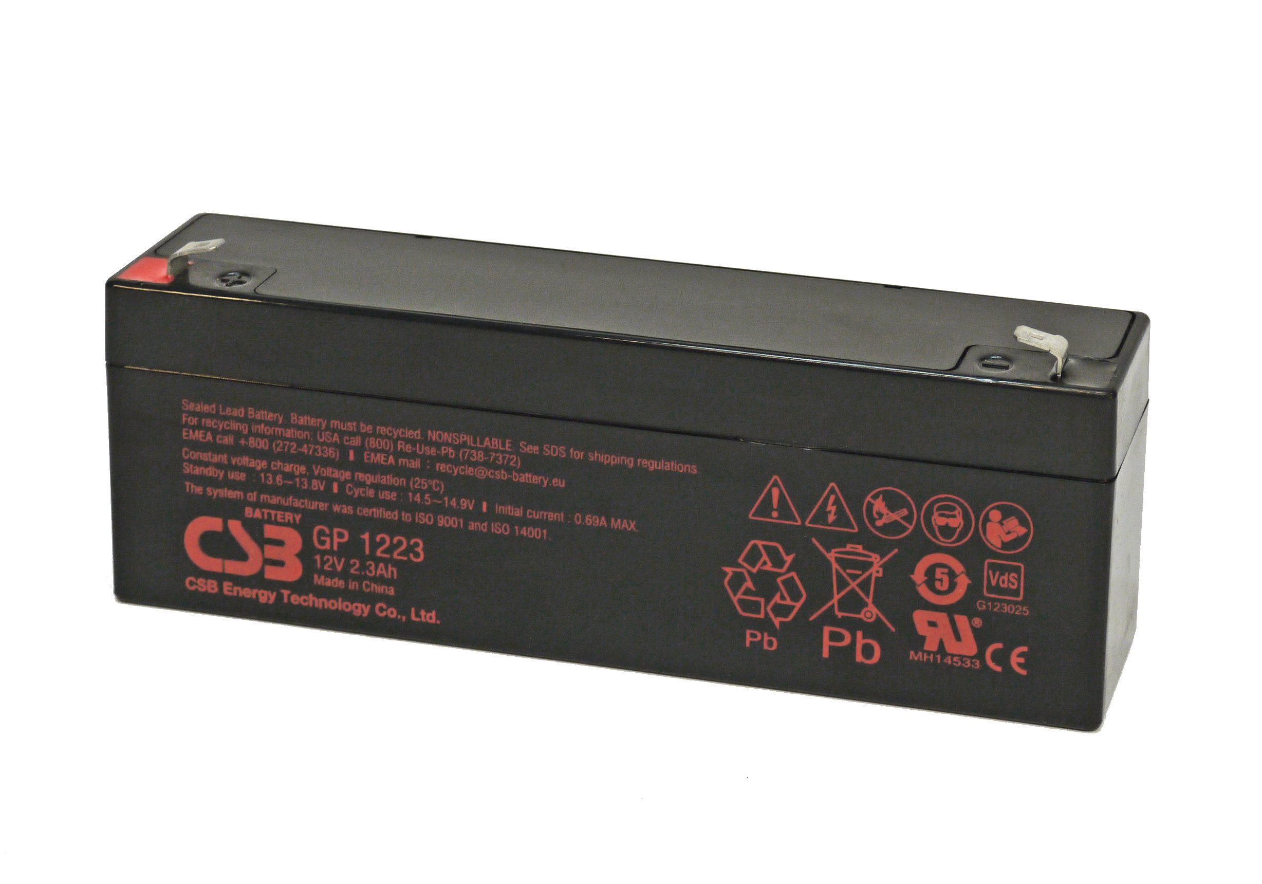 CSB CSB-GP1223 12 Volt 2,3 Ah AGM Akku mit 4,8mm Anschluss VDS G123025, A Akku 2300 mAh (12,0 V)