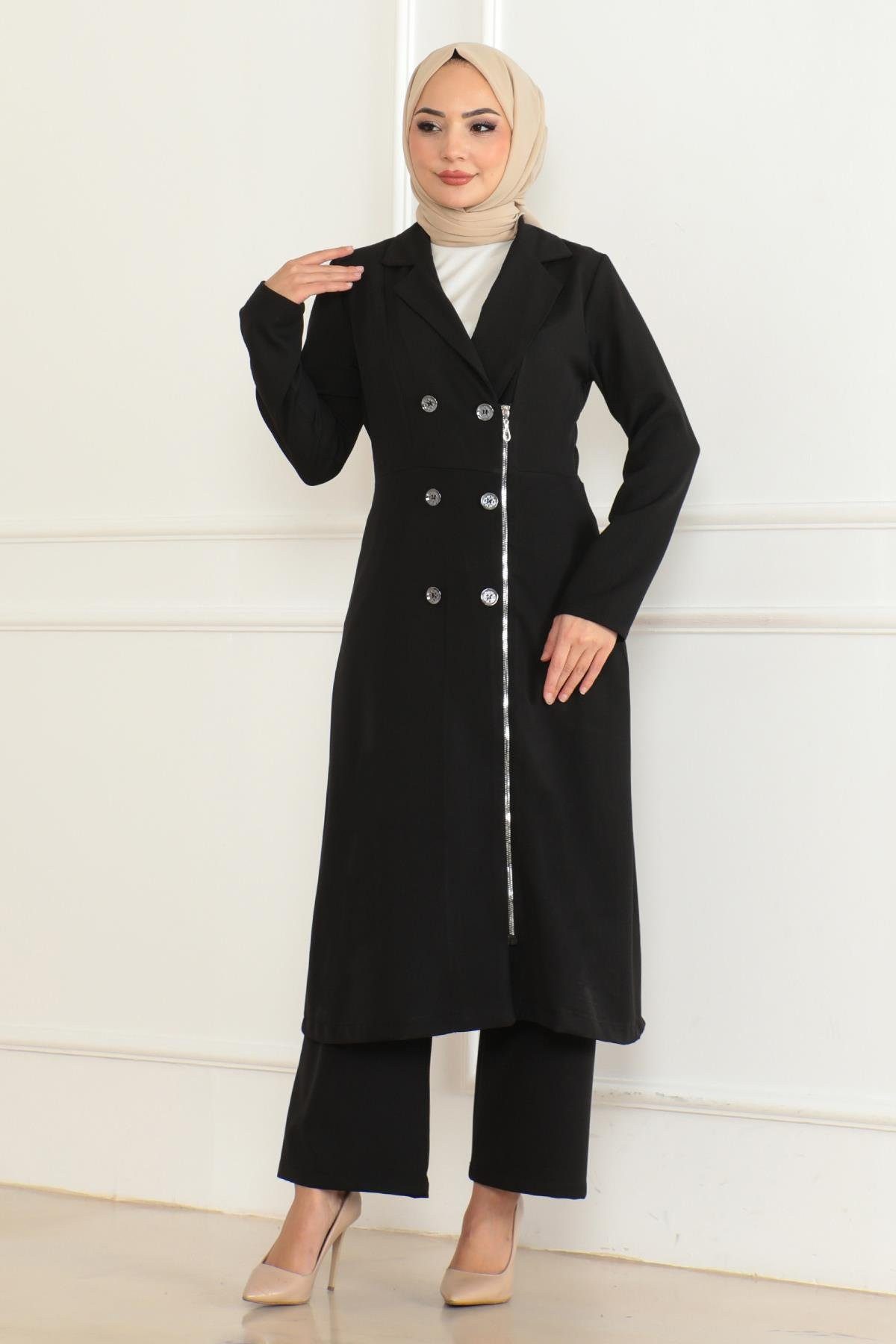 MODAMİHRAM Tunikakleid Knopf Detail Reißverschluss Anzug Beige 19219 günstig online kaufen