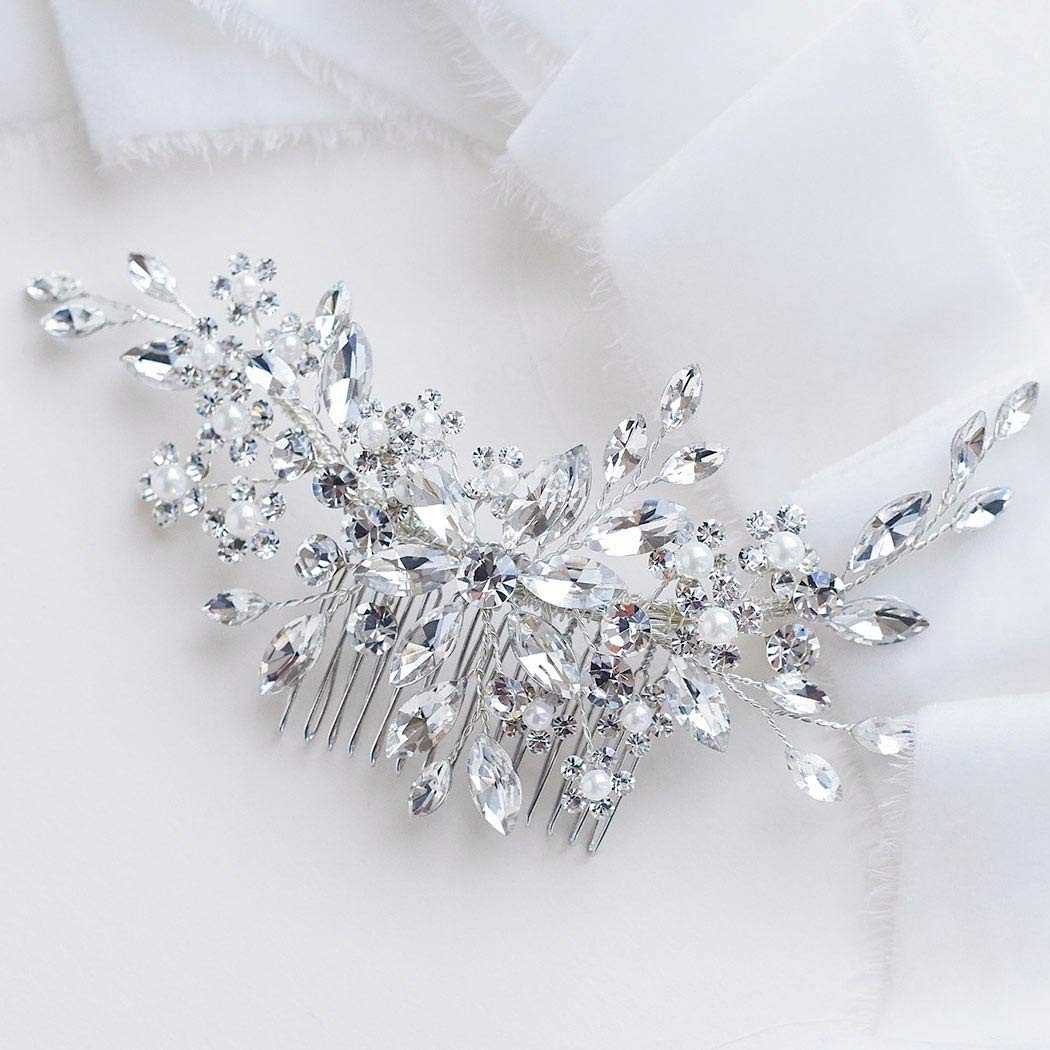 Bomiclss Haarspange Haarkamm Haarschmuck Braut Hochzeit Haarkämme Frauen Strass, Perle Braut Haarschmuck Silber Blume Silber Kristall Hochzeit Haar