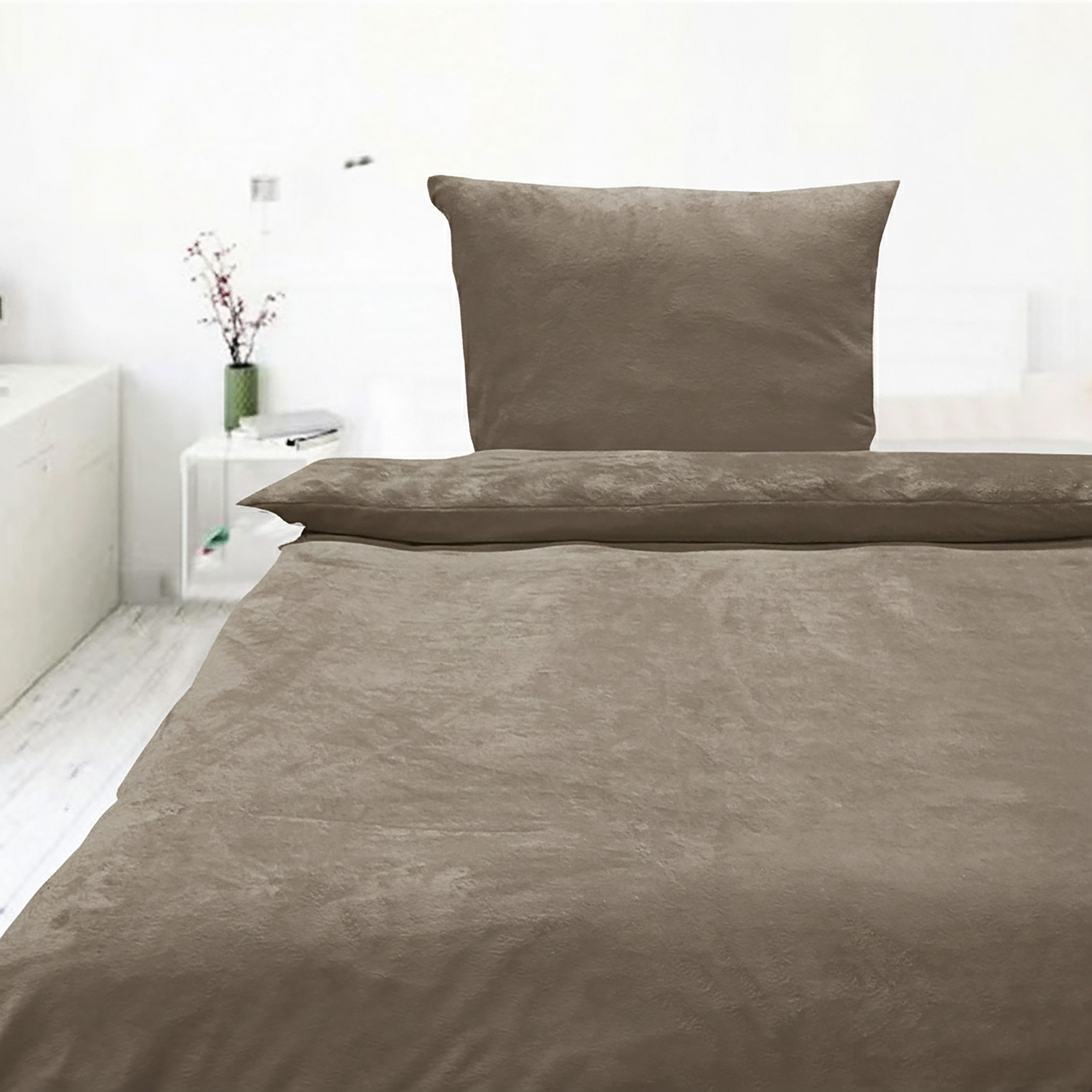 Casa Colori Bettwäsche Teddy Flausch Winterbettwäsche 135x200 cm, Fleece, 2 teilig, Taupe – Bild 3 von 5