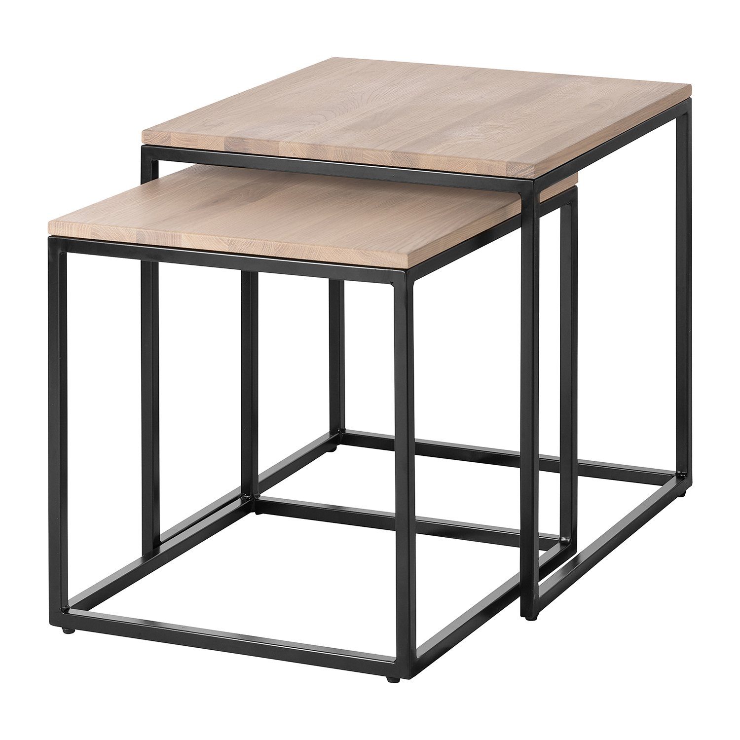 Tabletttisch NOVO Beistelltisch 2er Set - H.45cm x B.45cm - schwarz - Eiche /Stahl