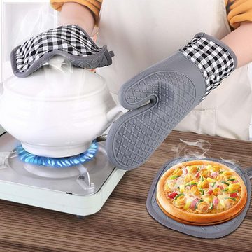 KIKI Topflappen wasserdichte rutschfeste Ofenhandschuhe, Grillen, Kochen (Grau), (1-tlg)