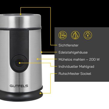 Gutfels Kaffeemühle COFFEE 5010, 200,00 W, Edelstahlklinge, 50,00 g Bohnenbehälter, für Bohnen, Gewürze & Nüsse, Mahlgrad Kontrolle
