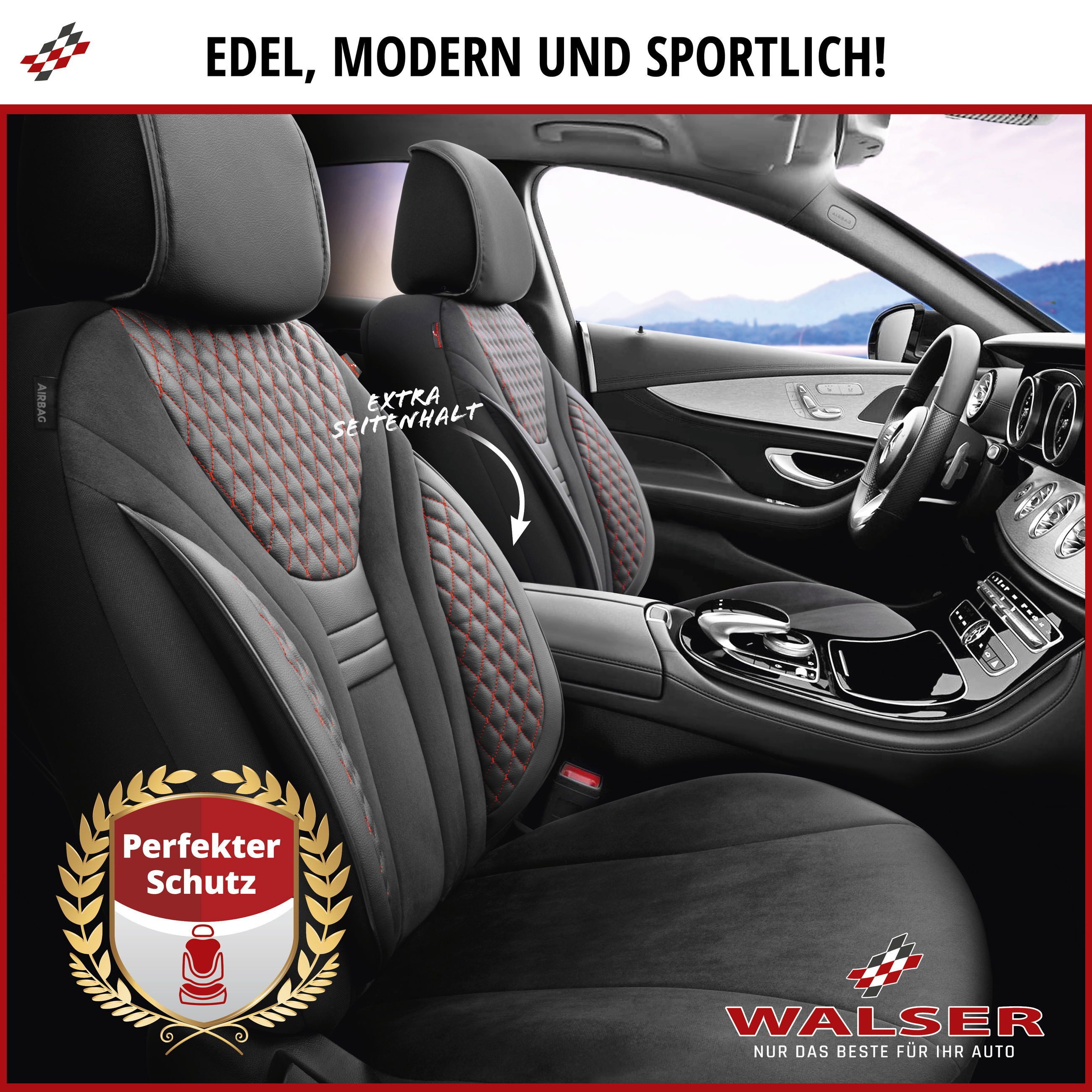 WALSER Autositzbezug Sitzbezug Balmoral, 2 Vordersitzbezüge 2tlg, 2 Kopfstützenbezüge, 6-tlg.