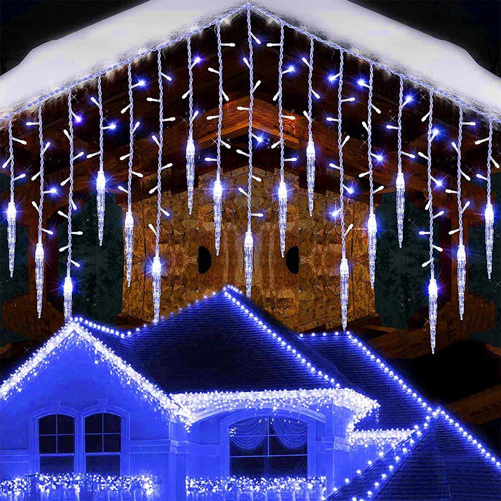 wasserdicht,Weihnachtliche,für Lichterkette Weihnachten,Party, Laybasic LED-Lichterkette,3.5M,LED Modi, Lichter,LED-Lichtervorhang, 8 Blau Eiszapfen Geburstag