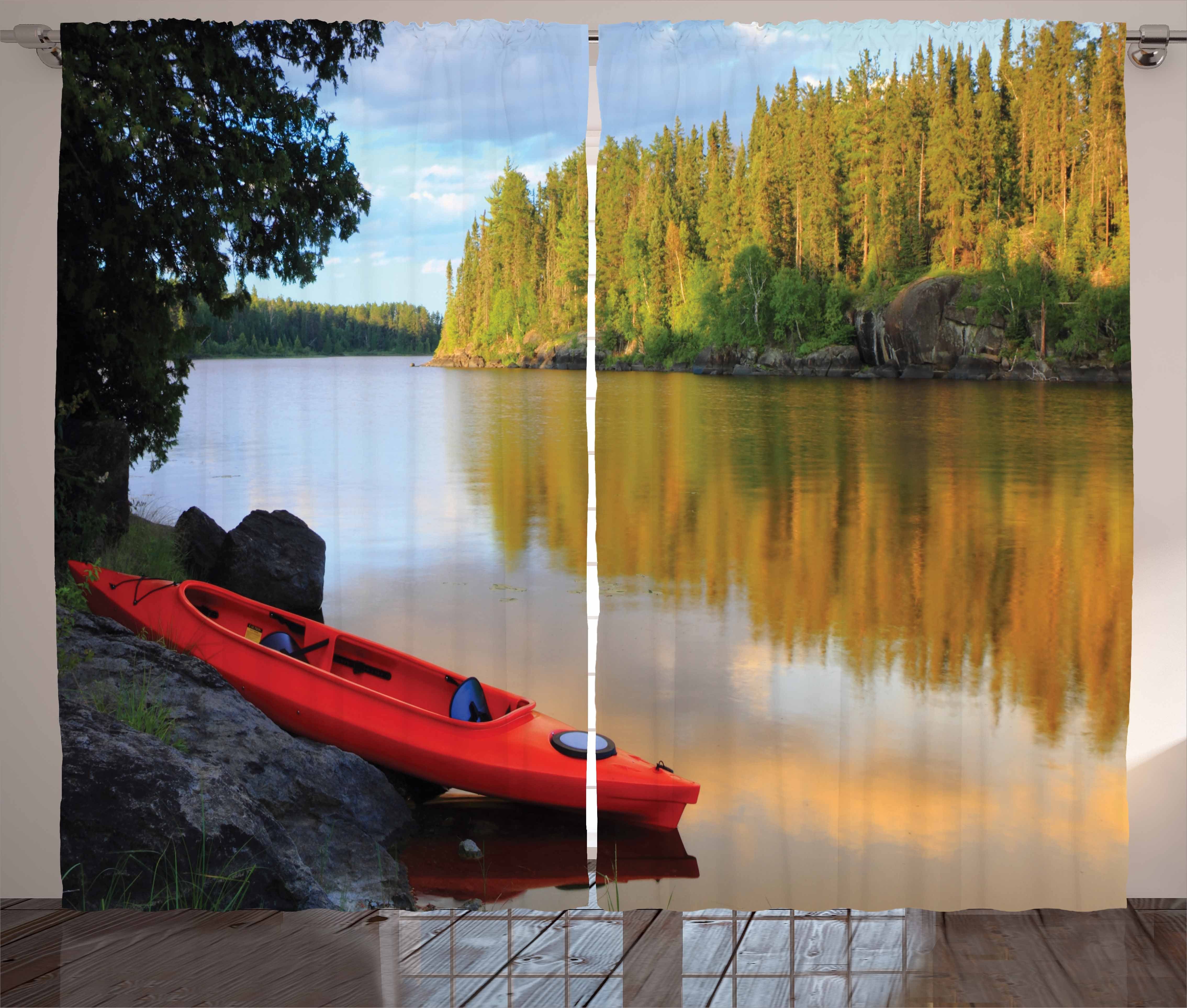 Gardine Schlafzimmer Kräuselband Vorhang mit Schlaufen und Haken, Abakuhaus, Minnesota Canoe Lake Herbst | Fertiggardinen