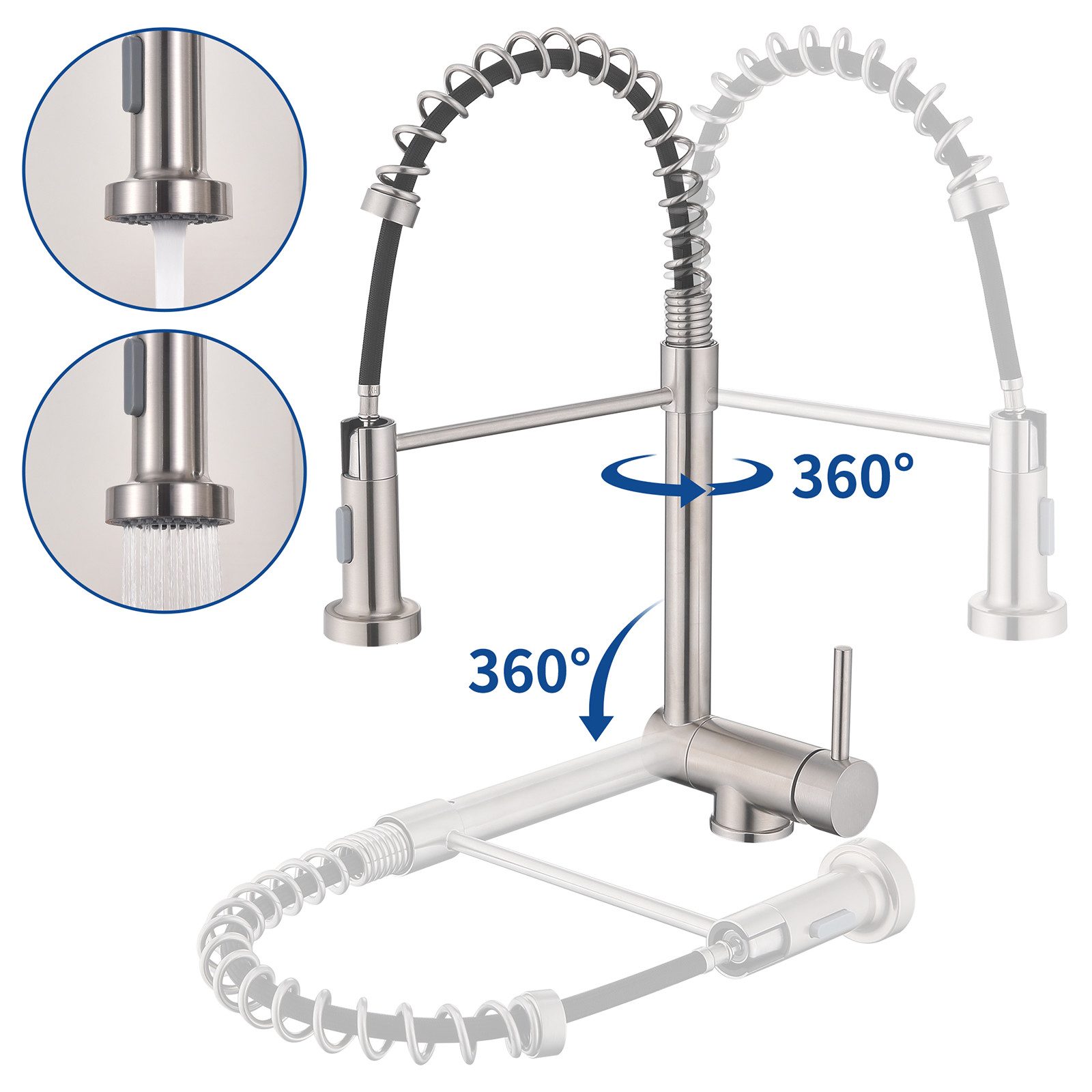 HOMELODY Küchenarmatur Vorfenster Wasserhahn, 360° Drehbare, Unterfenster Klappbar 180° Spültischarmatur,zwei Strahlarten,Edelstahl 304,Gebürstet