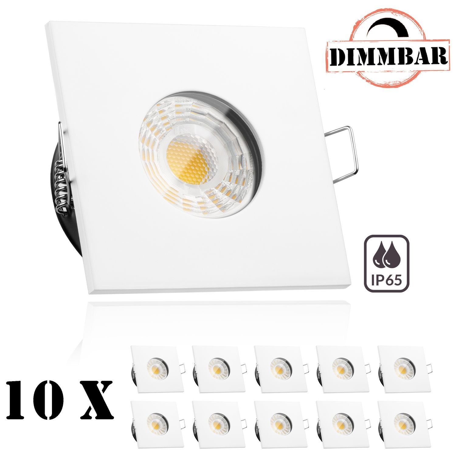 LEDANDO LED Einbaustrahler 10er IP65 LED Einbaustrahler Set Weiß mit LED GU10 Markenstrahler von