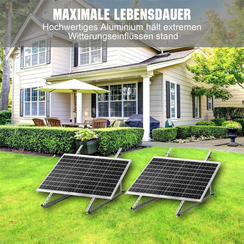 Rhein Beleuchtung Solarmodul 118 cm Verstärkte Solarpanel Halterung & Balkonkraftwerk Halterung, 0 W, Eloxiertes Aluminium & Edelstahl, (Set, 2-St., Solarmodul Halterung für Balkon, Wohnmobil - Ohne Bohren), Neigungswinkel 0-90° verstellbar - Robust, wetterfest & rostfrei