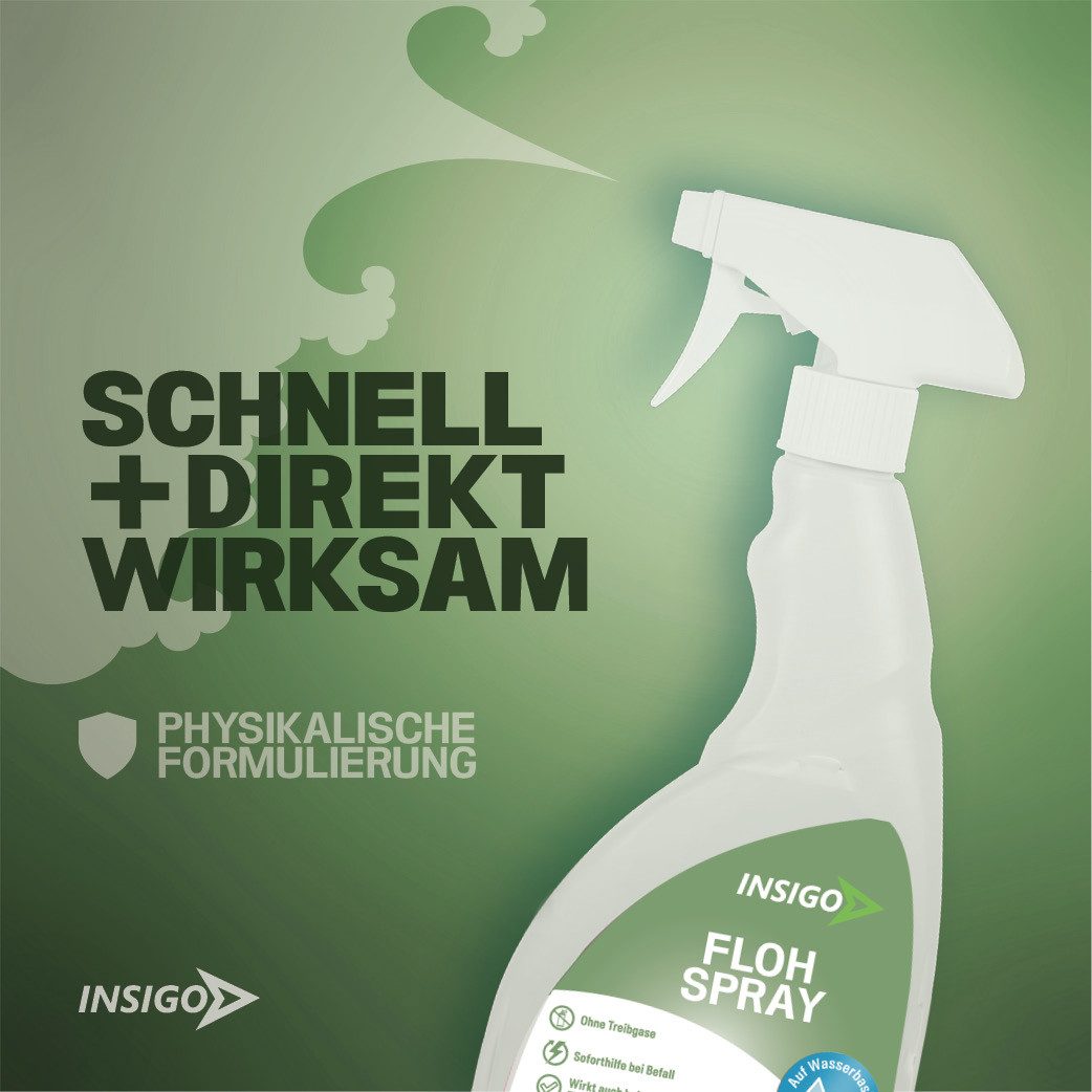 INSIGO Insektenspray Anti Floh-Spray Floh-Mittel Ungezieferspray, 0.5 l, biozidfreie Formel, auf Wasserbasis, geruchsarm, brennt / ätzt nicht