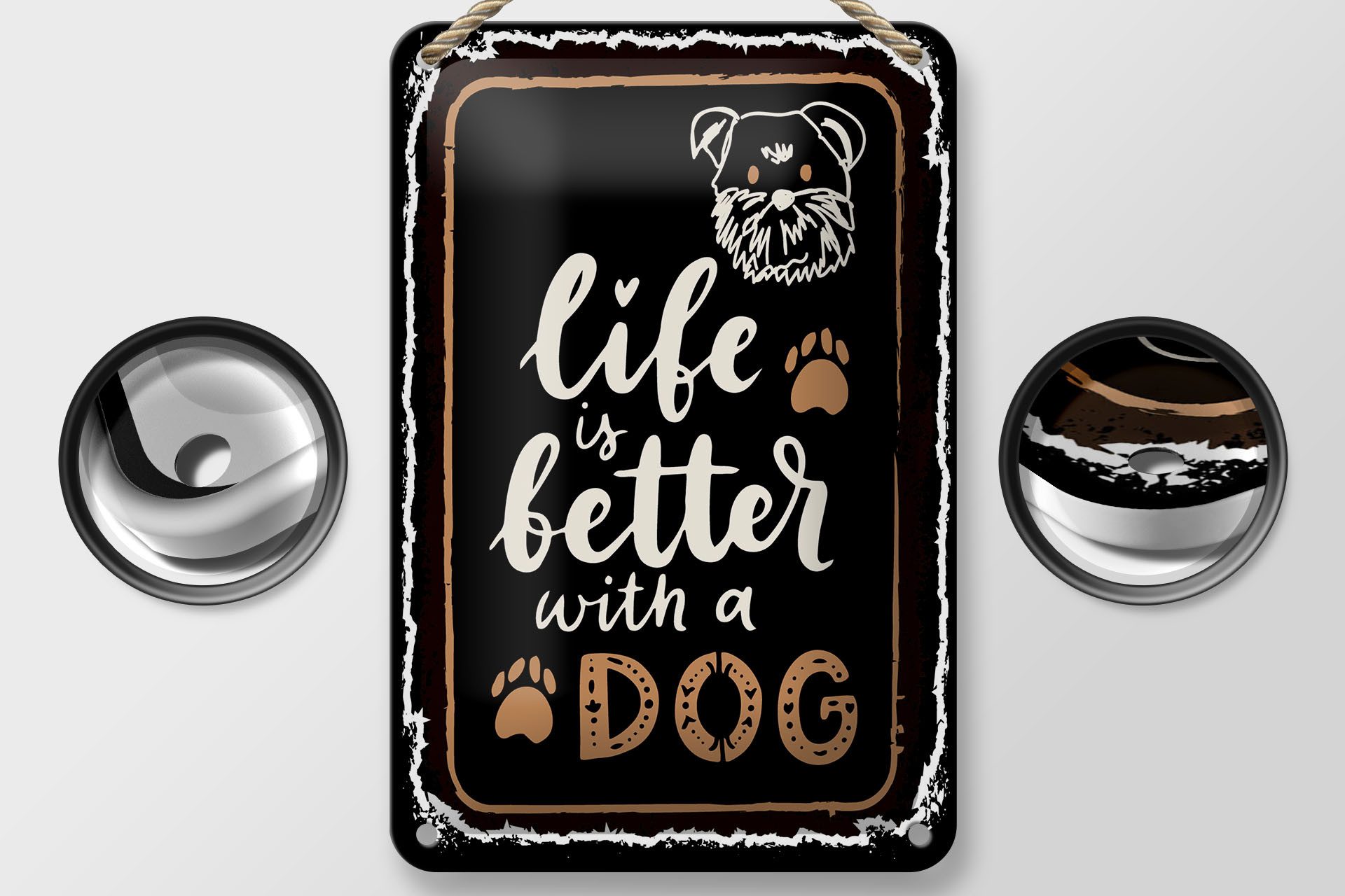 Femer GmbH Metallschild Spruch 12x18 cm Life is better with a Dog, (1 St), gewölbte Oberfläche, abgerundete Ecken, umgeschlagene Kanten